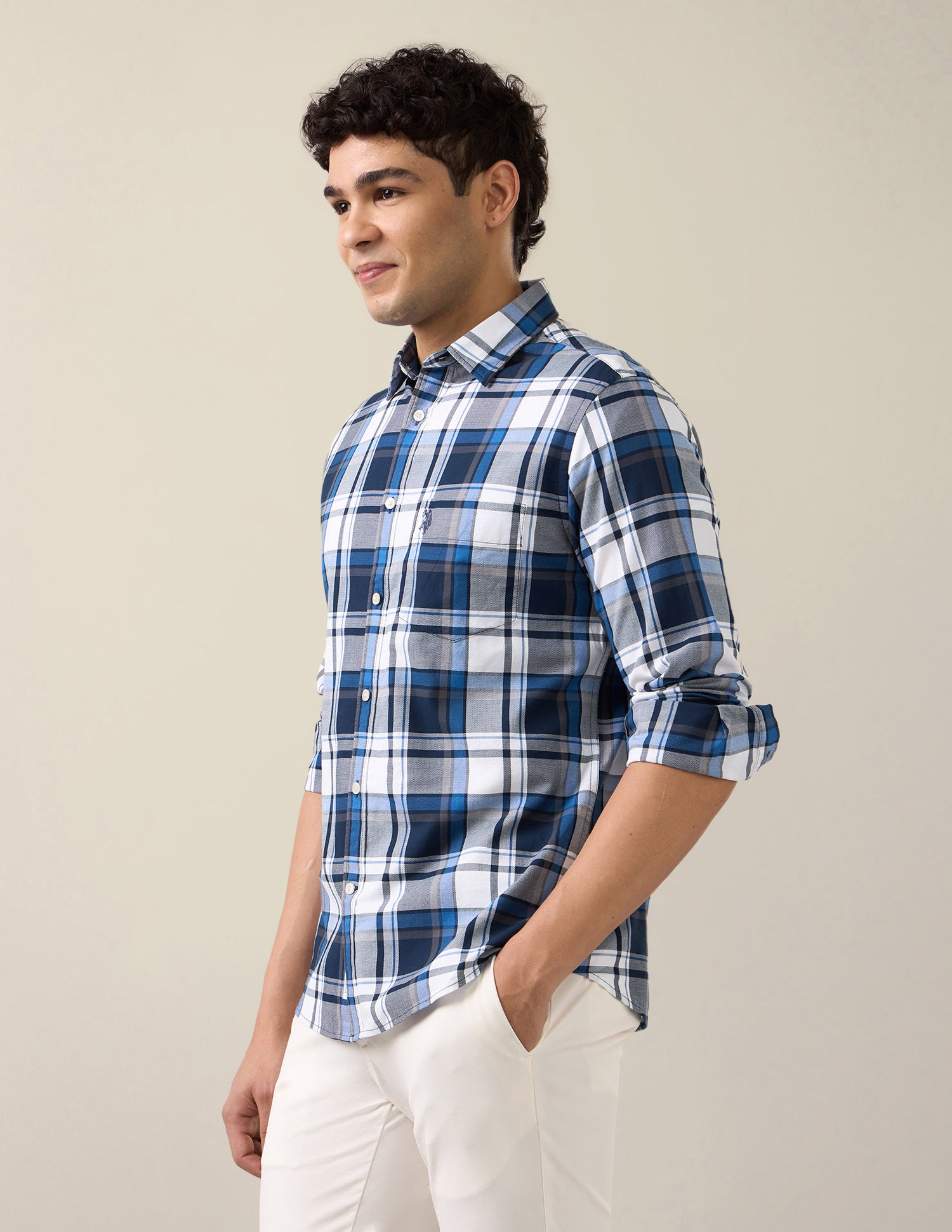Grid Tattersall Checked Tailored Fit Shirt Navy - U.S. Polo Assn. India | Large