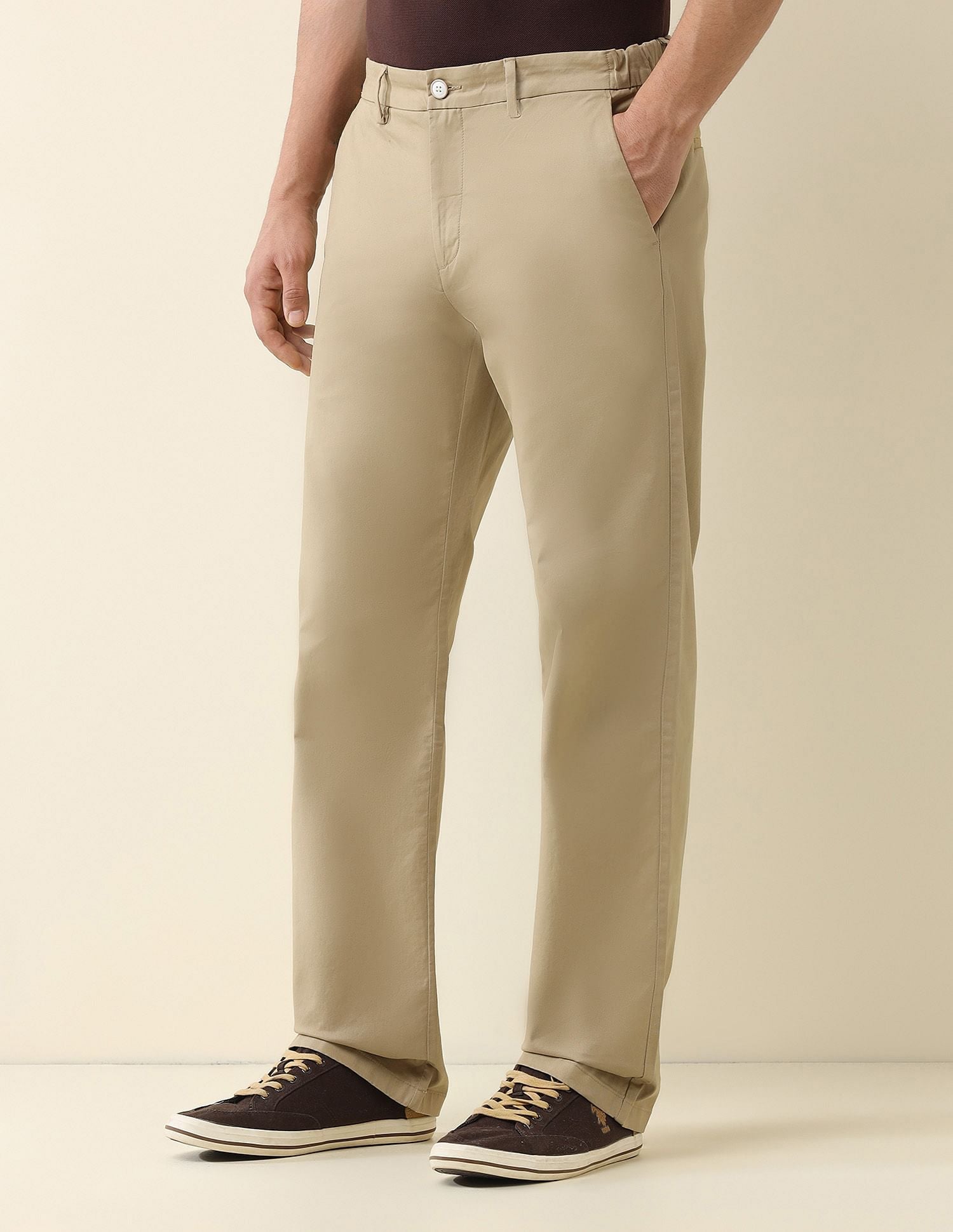 Straight Fit Solid Chinos Khaki - U.S. Polo Assn. India | Large