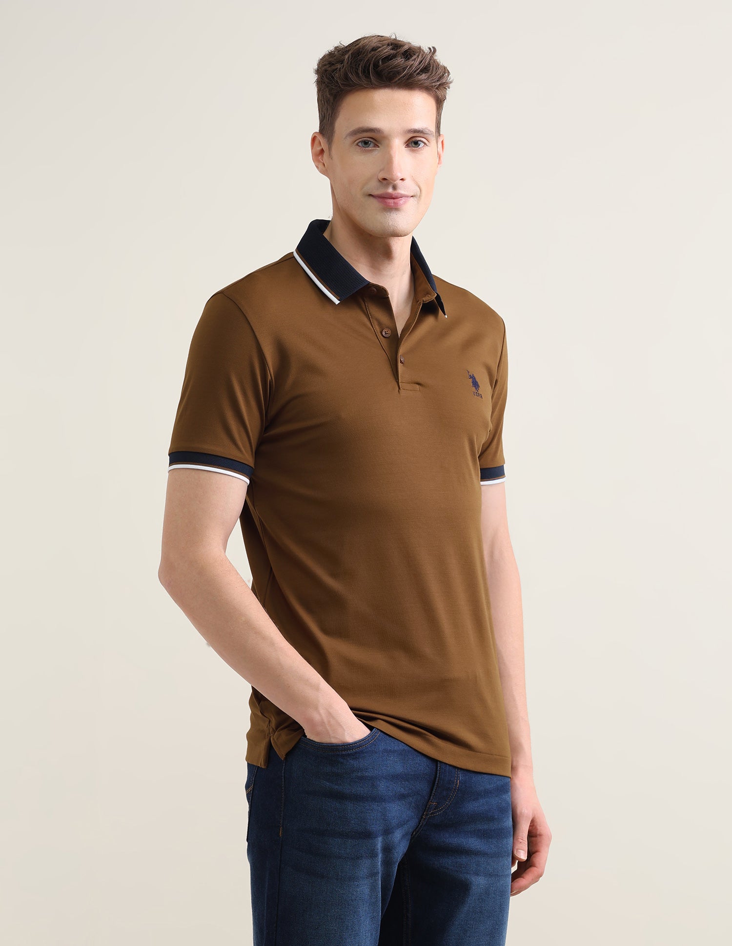 Solid Slim Fit Polo Shirt Gold - U.S. Polo Assn. India | Large