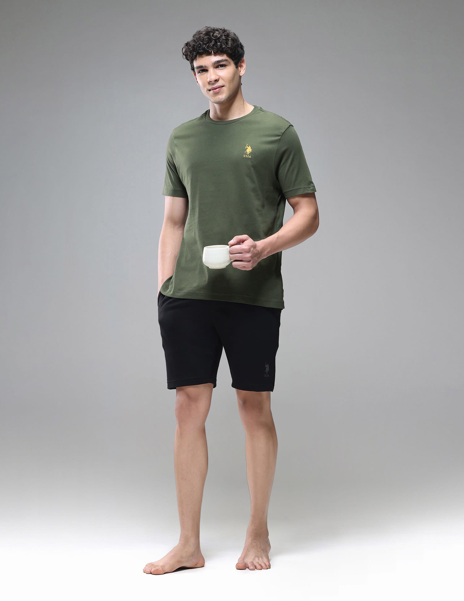 Tonal Logo Cotton 1633 Lounge T-Shirt - Pack Of 2 Olive and Black - U.S. Polo Assn. India | Large