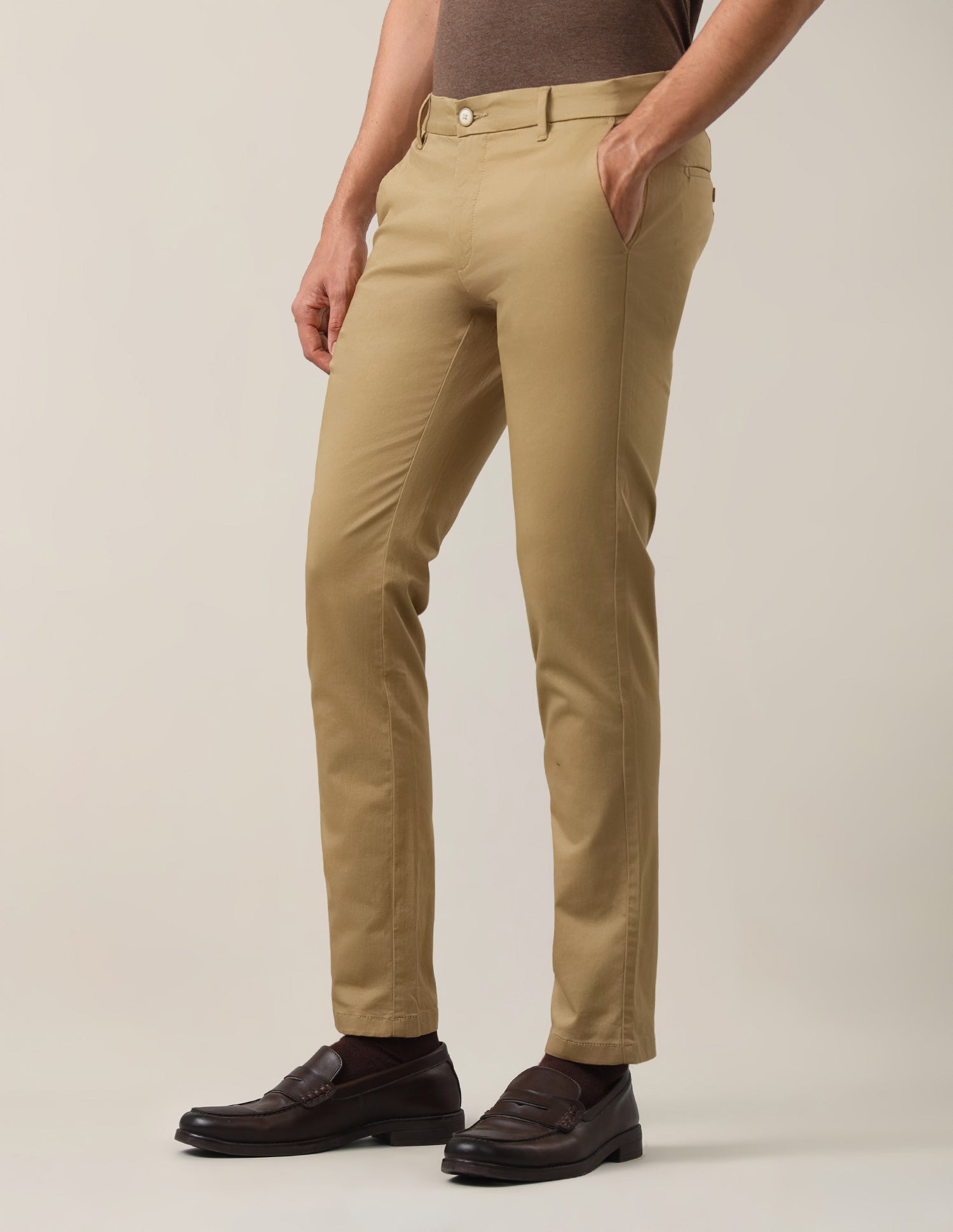 Denver Slim Fit Dobby Trousers Khaki - U.S. Polo Assn. India | Large
