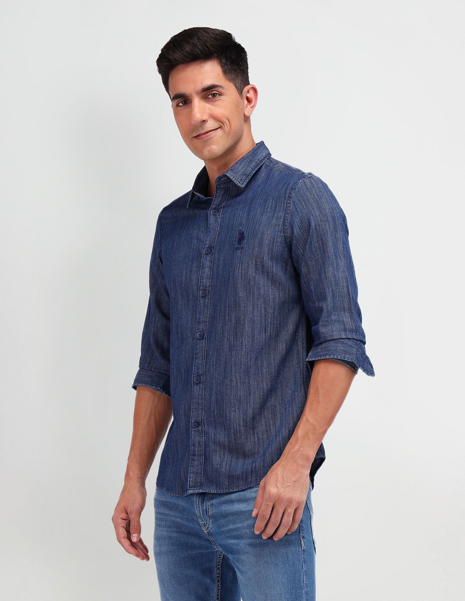 Slim Fit Chambray Shirt Dark Indigo - U.S. POLO ASSN. | Large