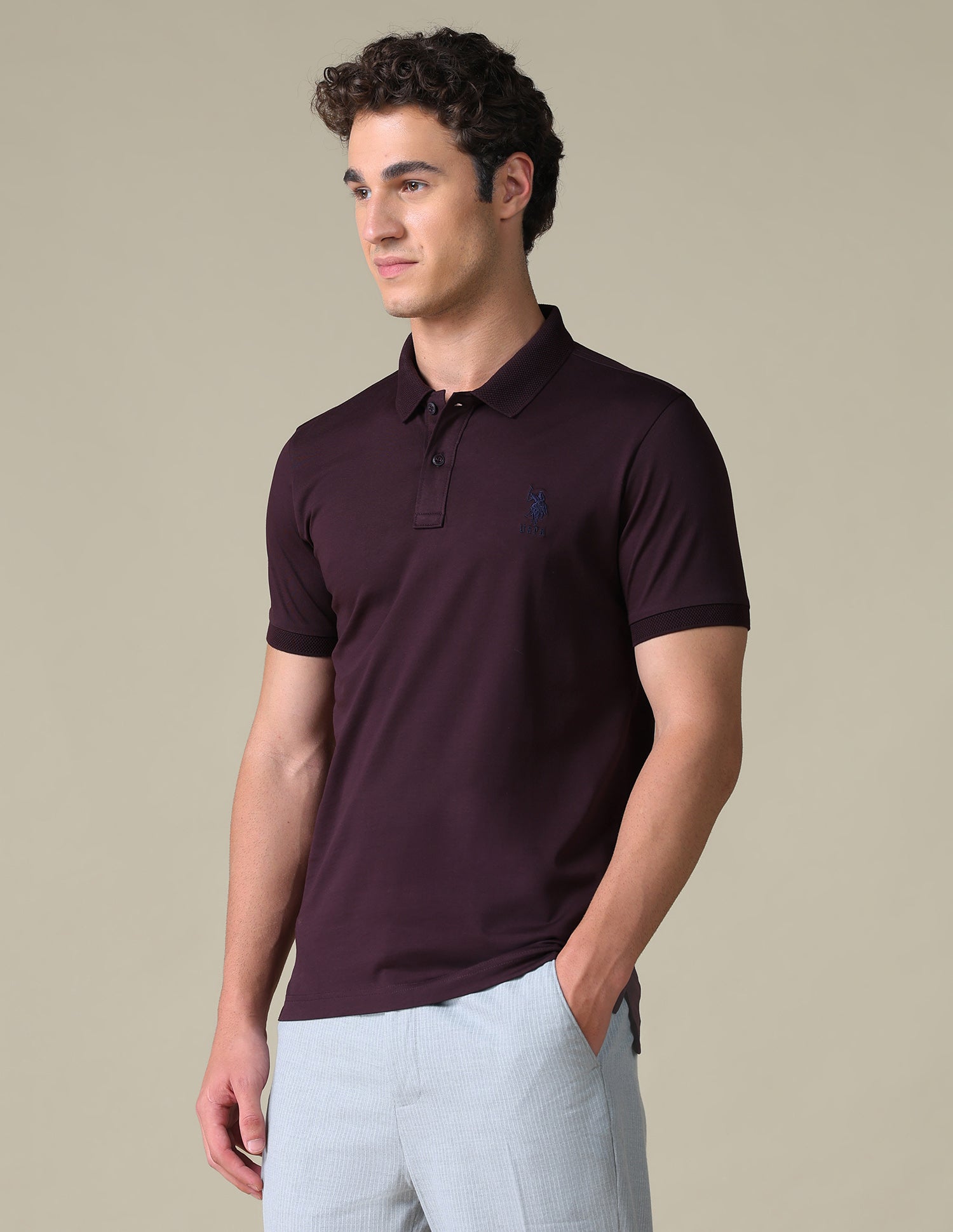 Regular Fit Solid Polo Shirt Purple - U.S. Polo Assn. India | Large