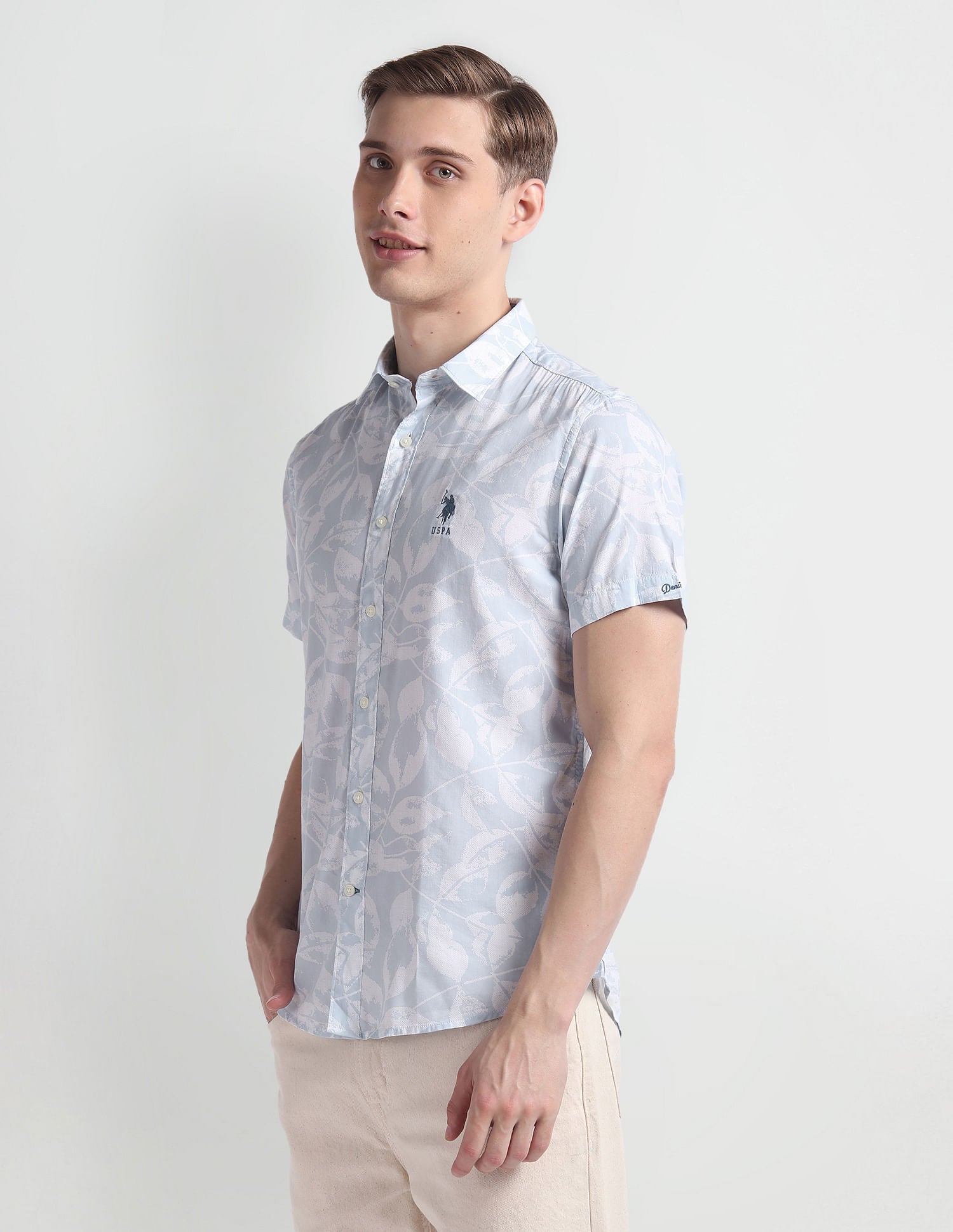 Floral Print Cotton Shirt Blue - U.S. Polo Assn. India | Large
