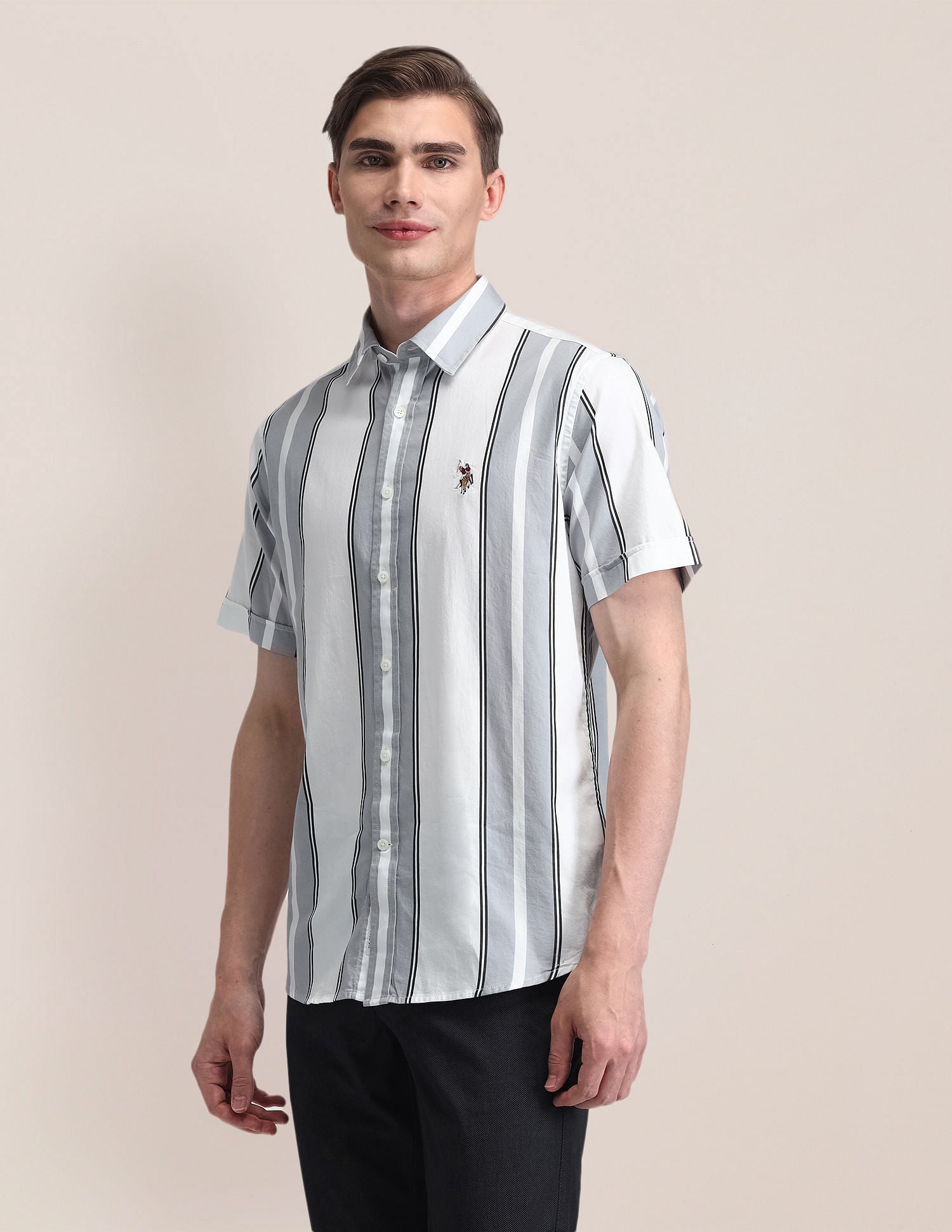 Vertical Striped Twill Shirt Grey - U.S. POLO ASSN. | Large