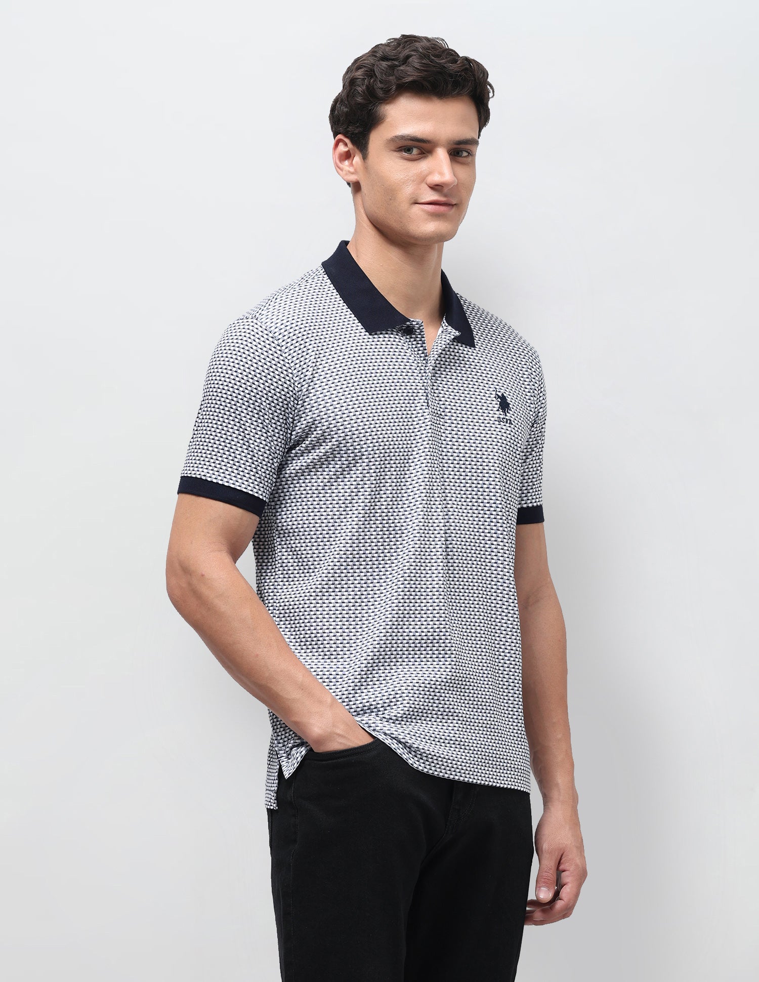 Geometric Printed Slim Fit Polo Shirt Navy - U.S. Polo Assn. India | Large
