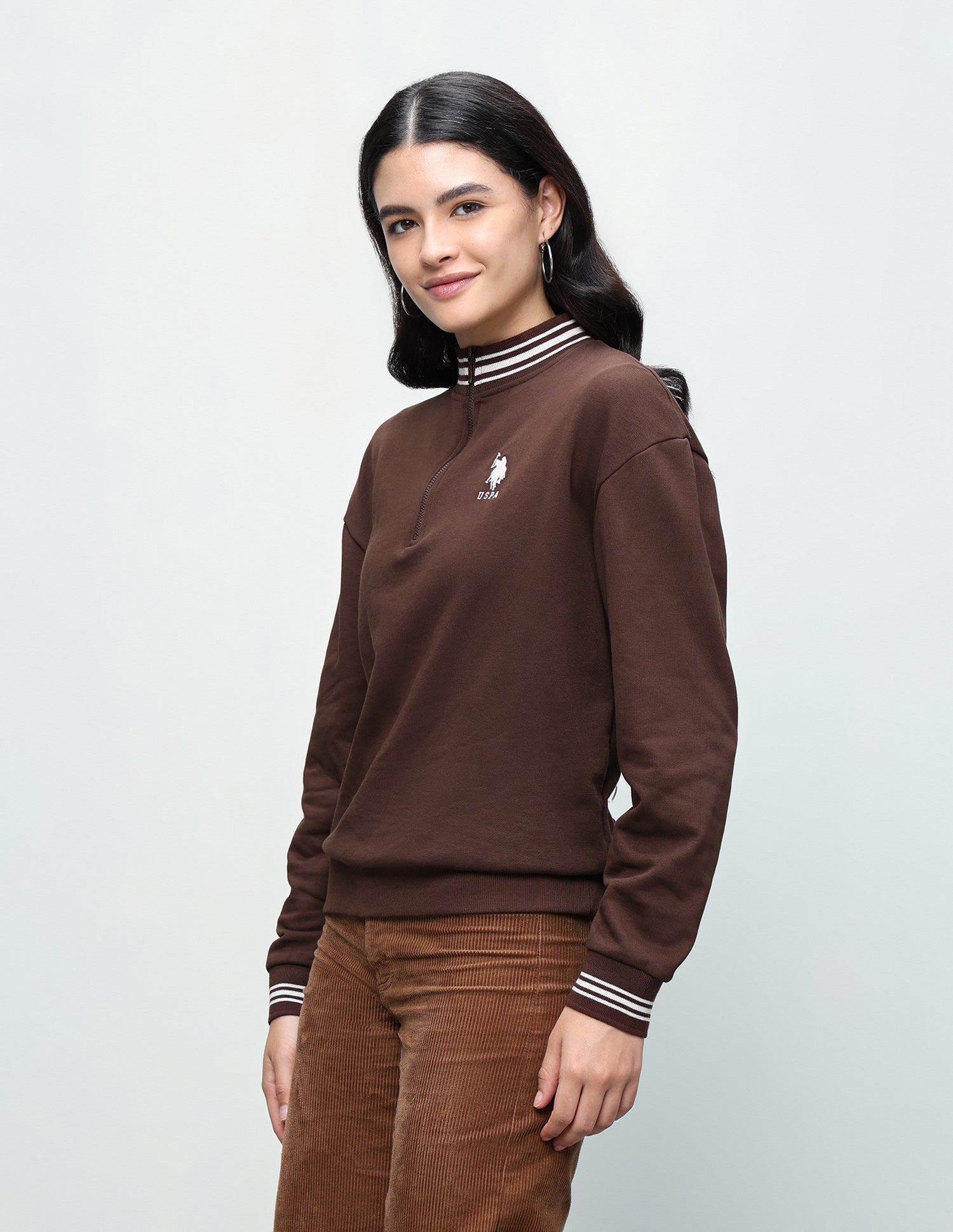 Typographic Applique Relaxed Fit Sweatshirt Dark Brown - U.S. Polo Assn. India | Large