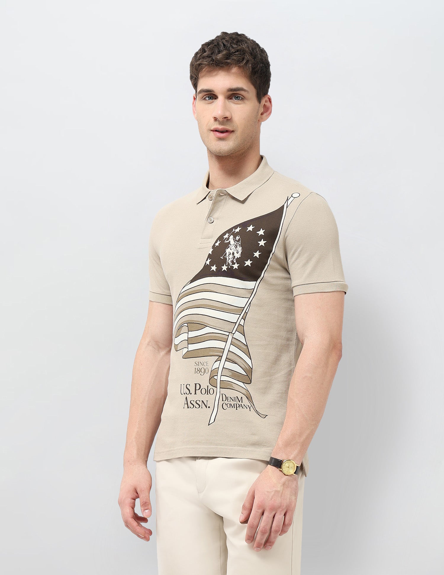 Graphic Printed Regular Fit Polo Shirt Beige - U.S. POLO ASSN. | Large