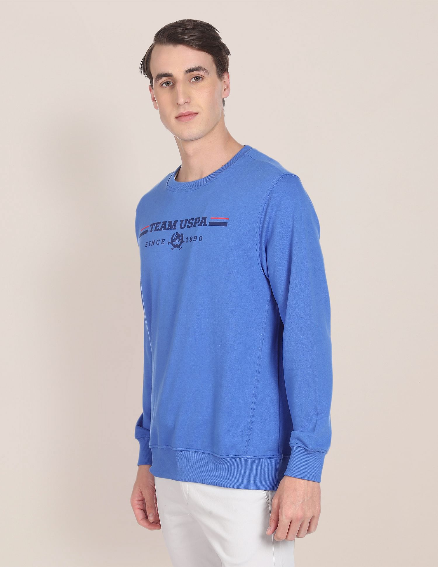Men Blue Crew Neck Brand Print Sweatshirt Blue - U.S. POLO ASSN. | Large