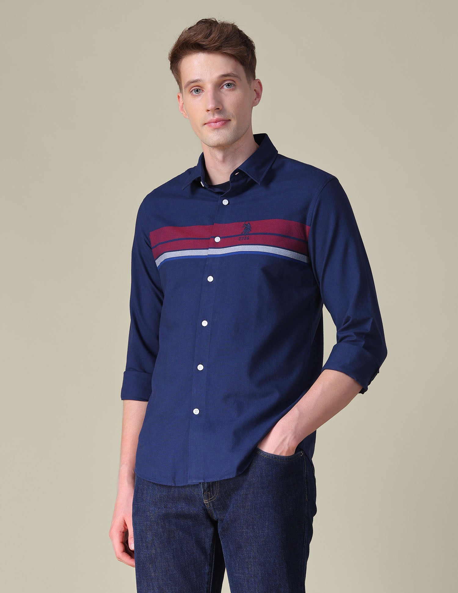 Horizontal Striped Tailored Fit Shirt Navy - U.S. POLO ASSN. | Large