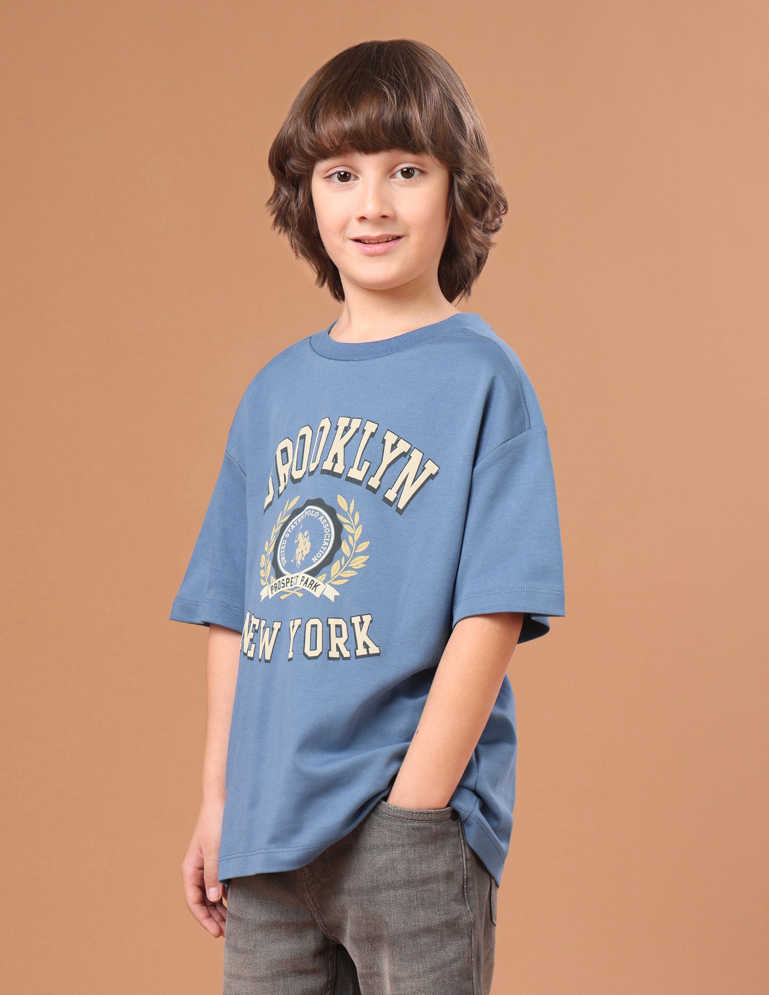 Typographic Brand Printed Oversized Fit T-Shirt Blue - U.S. Polo Assn. India | Large