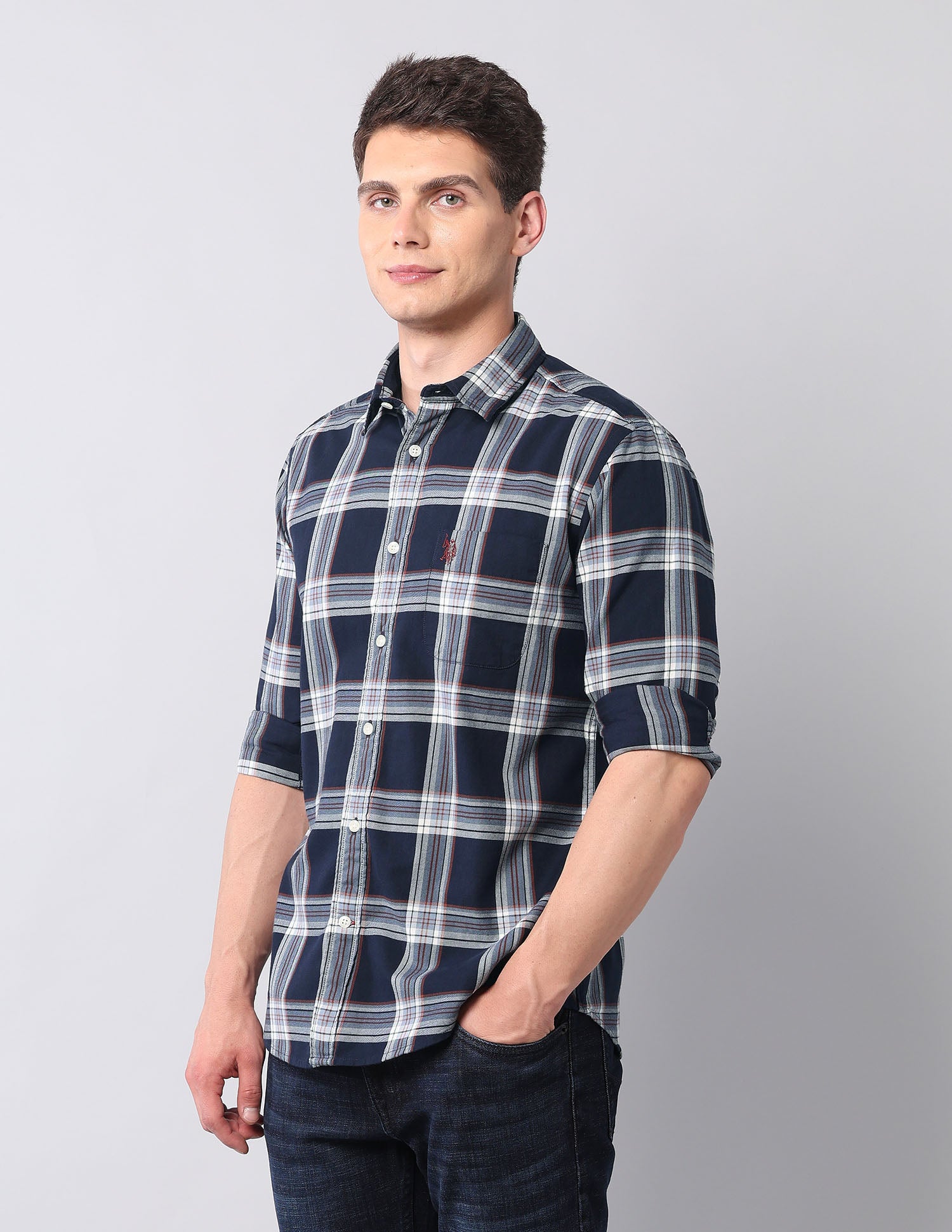 Plaid Checked Pure Cotton Shirt Navy - U.S. Polo Assn. India | Large