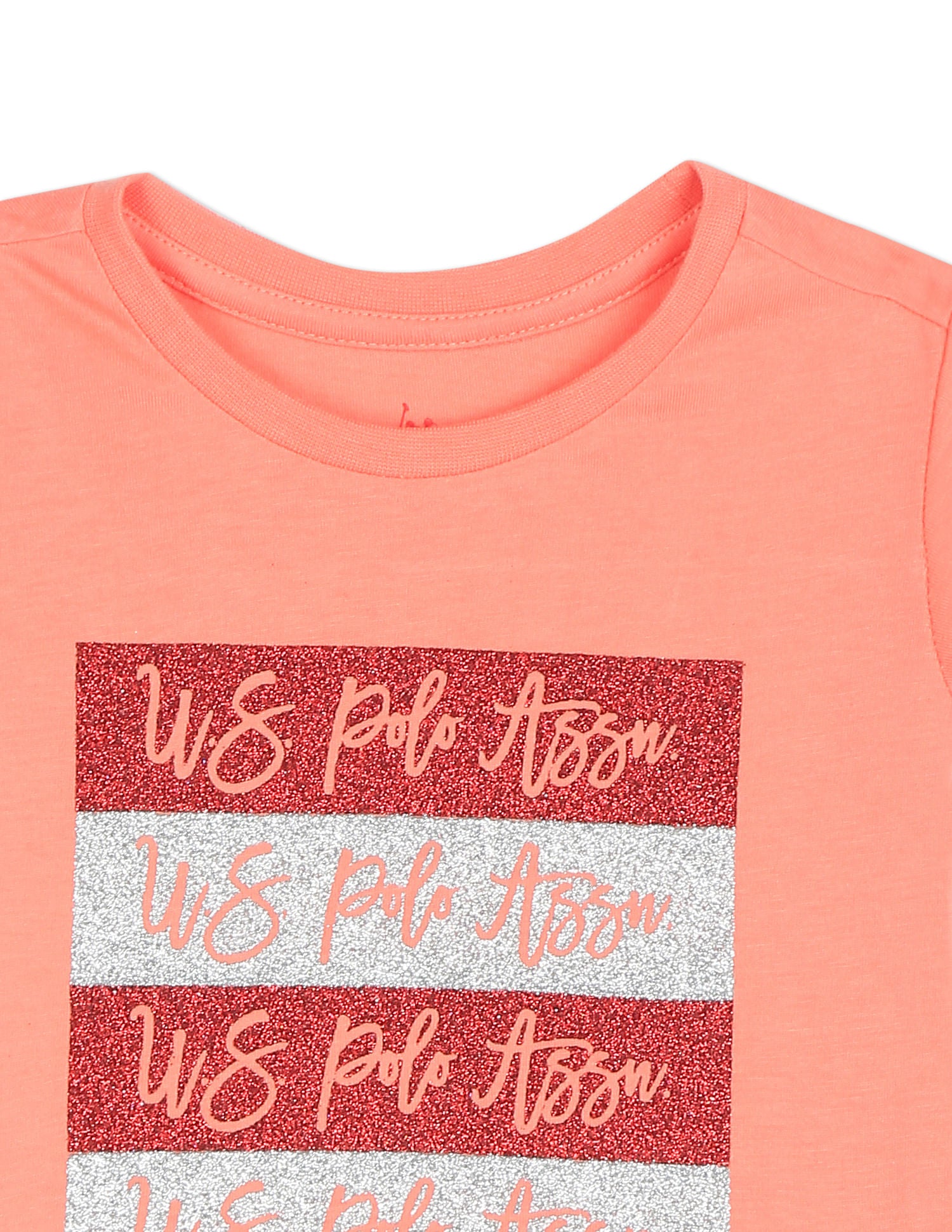 Girls Coral Crew Neck Glitter Logo T-Shirt Coral - U.S. POLO ASSN. | Large
