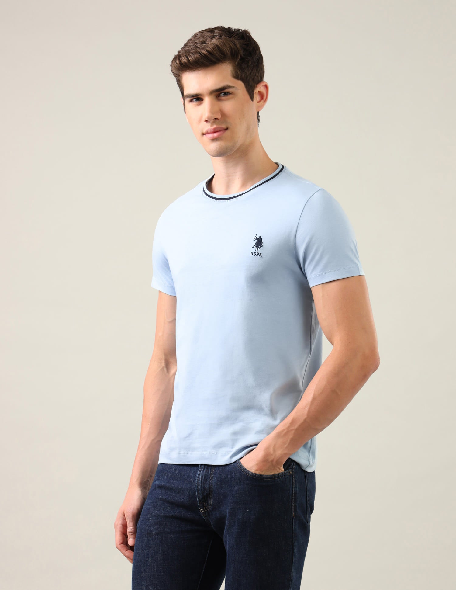 Solid Regular Fit T-Shirt Blue - U.S. Polo Assn. India | Large