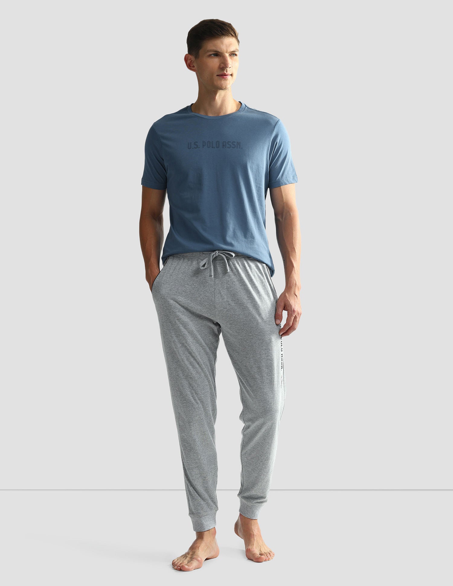 Brand Print Cotton OEE03 Lounge T-Shirt - Pack Of 2 Navy and Sky Blue - U.S. POLO ASSN. | Large