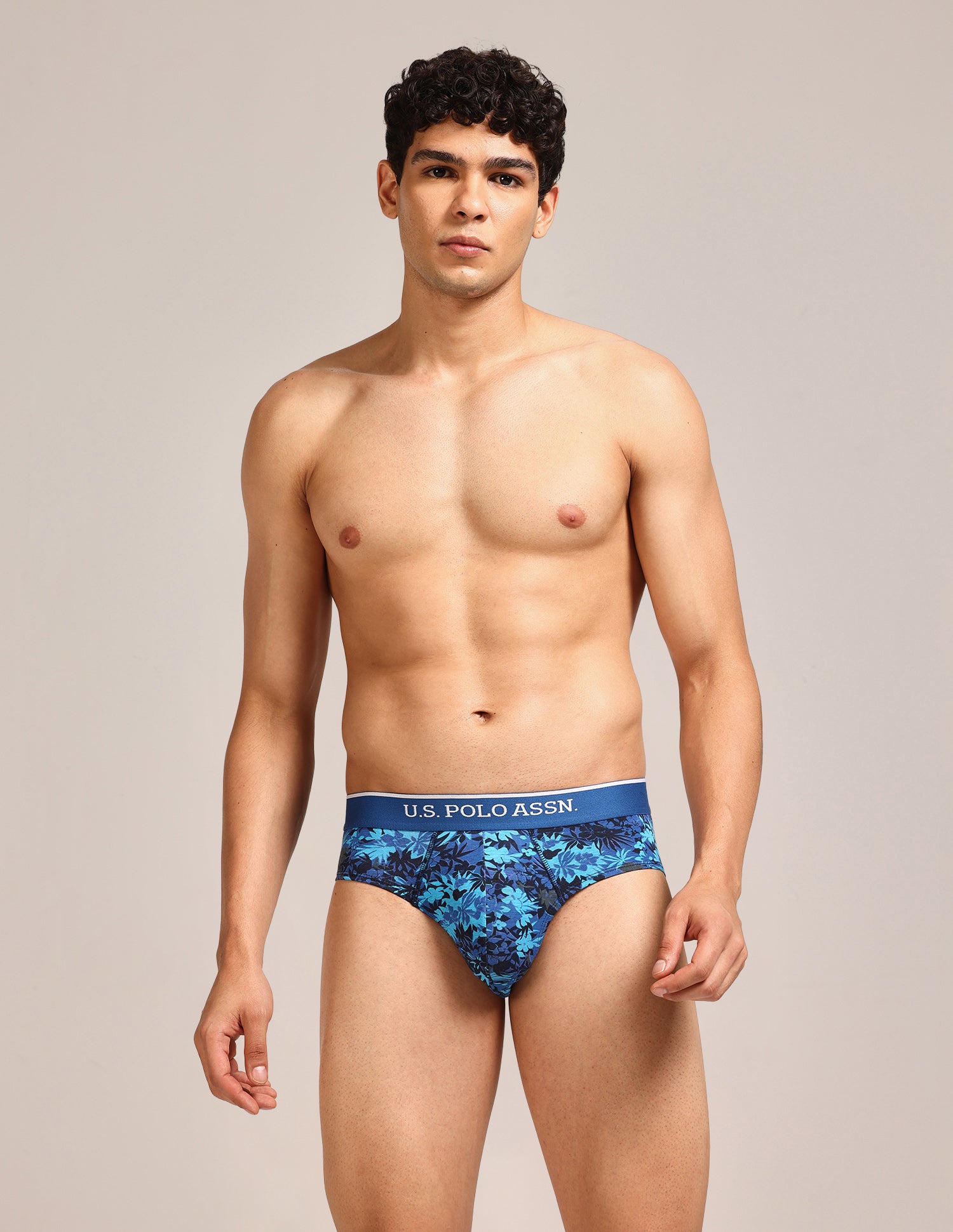 Abrasion Free Printed OEB24 Briefs - Pack Of 3 Blue, Blue, Bracken - U.S. Polo Assn. India | Large