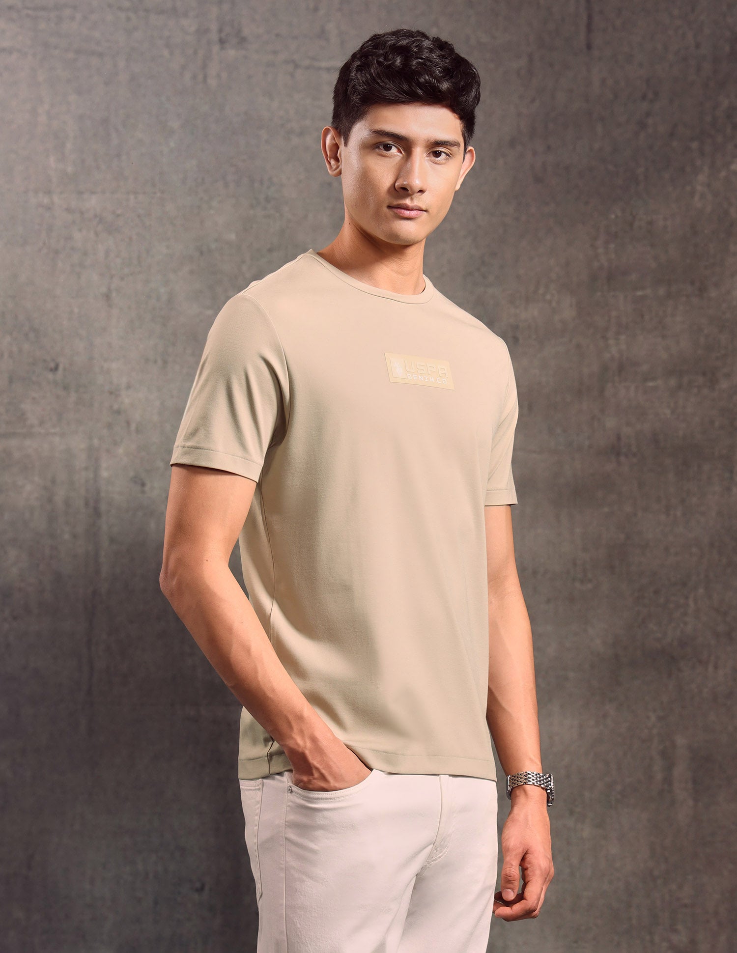 Solid Regular Fit T-shirt Beige - U.S. POLO ASSN. | Large