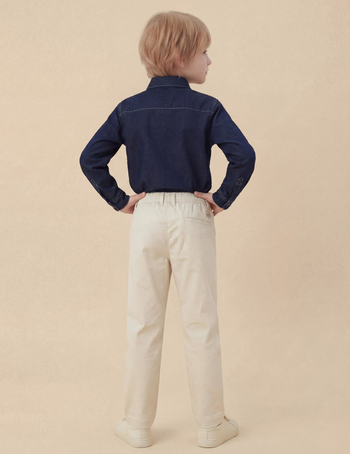 Boys Slim Fit Twill Trousers Off White - U.S. Polo Assn. India | Large