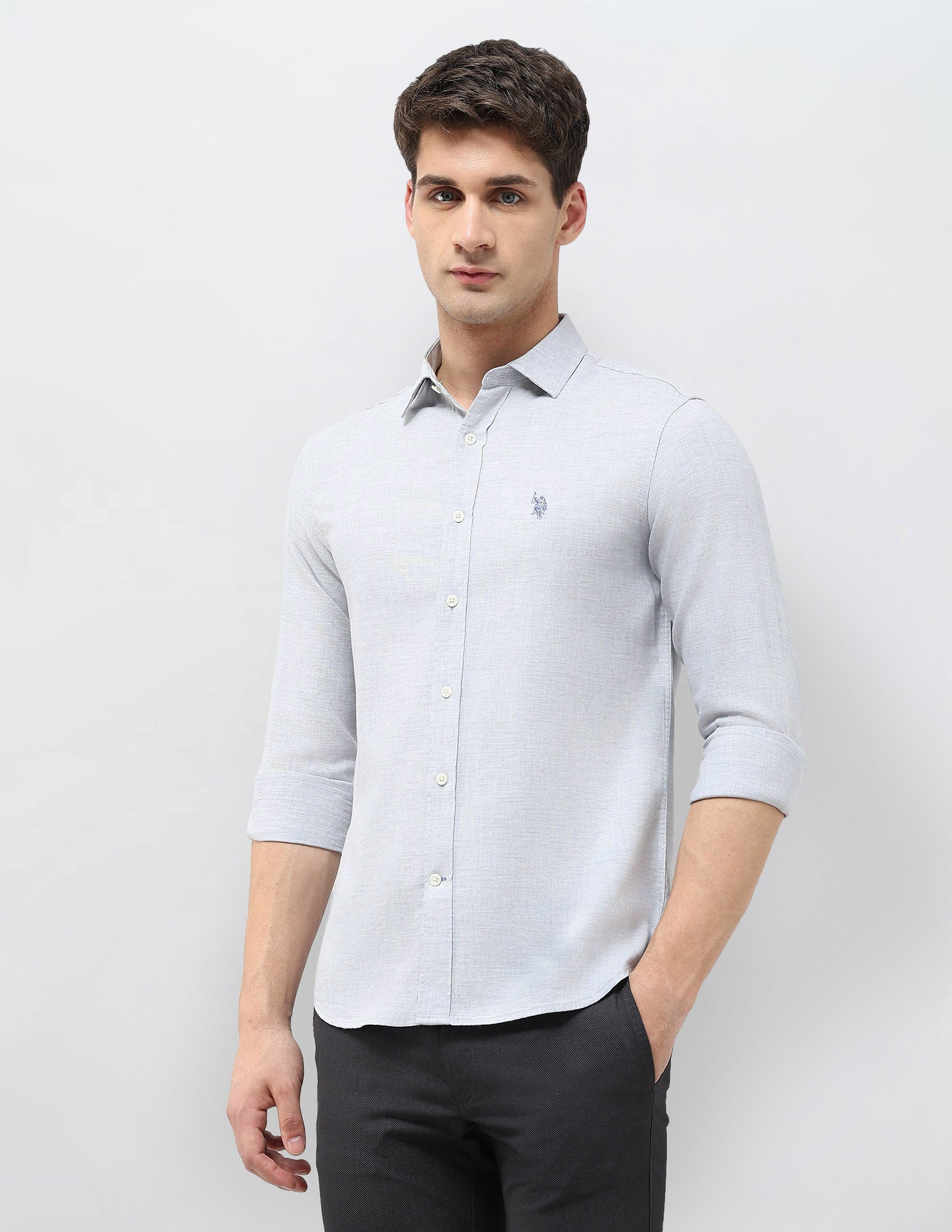 Heathered Tailored Fit Shirt Blue - U.S. POLO ASSN. | Large