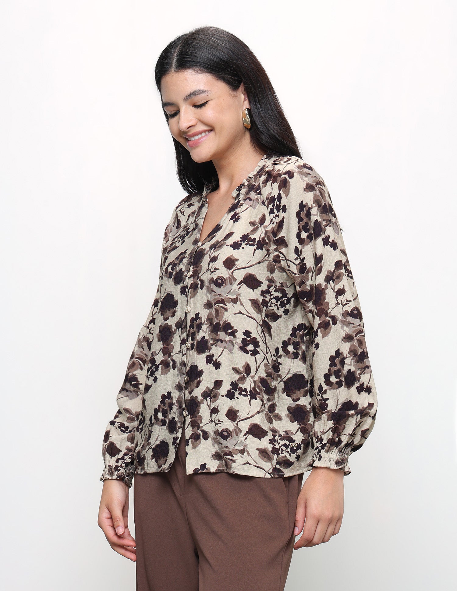 Floral Printed Relaxed Fit Top Dark Brown - U.S. Polo Assn. India | Large