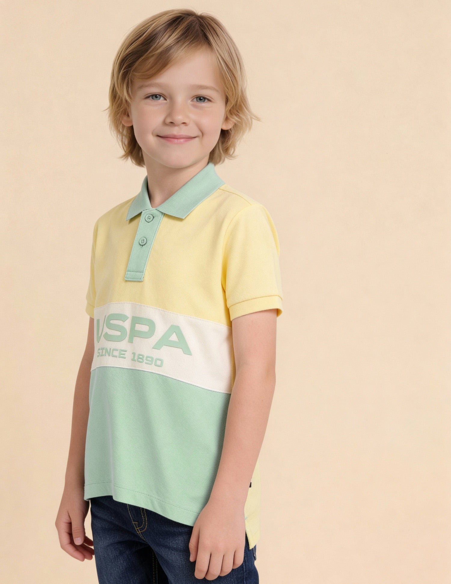 Boys Colour blocked Brand Embossed Polo Shirt Light Green - U.S. Polo Assn. India | Large