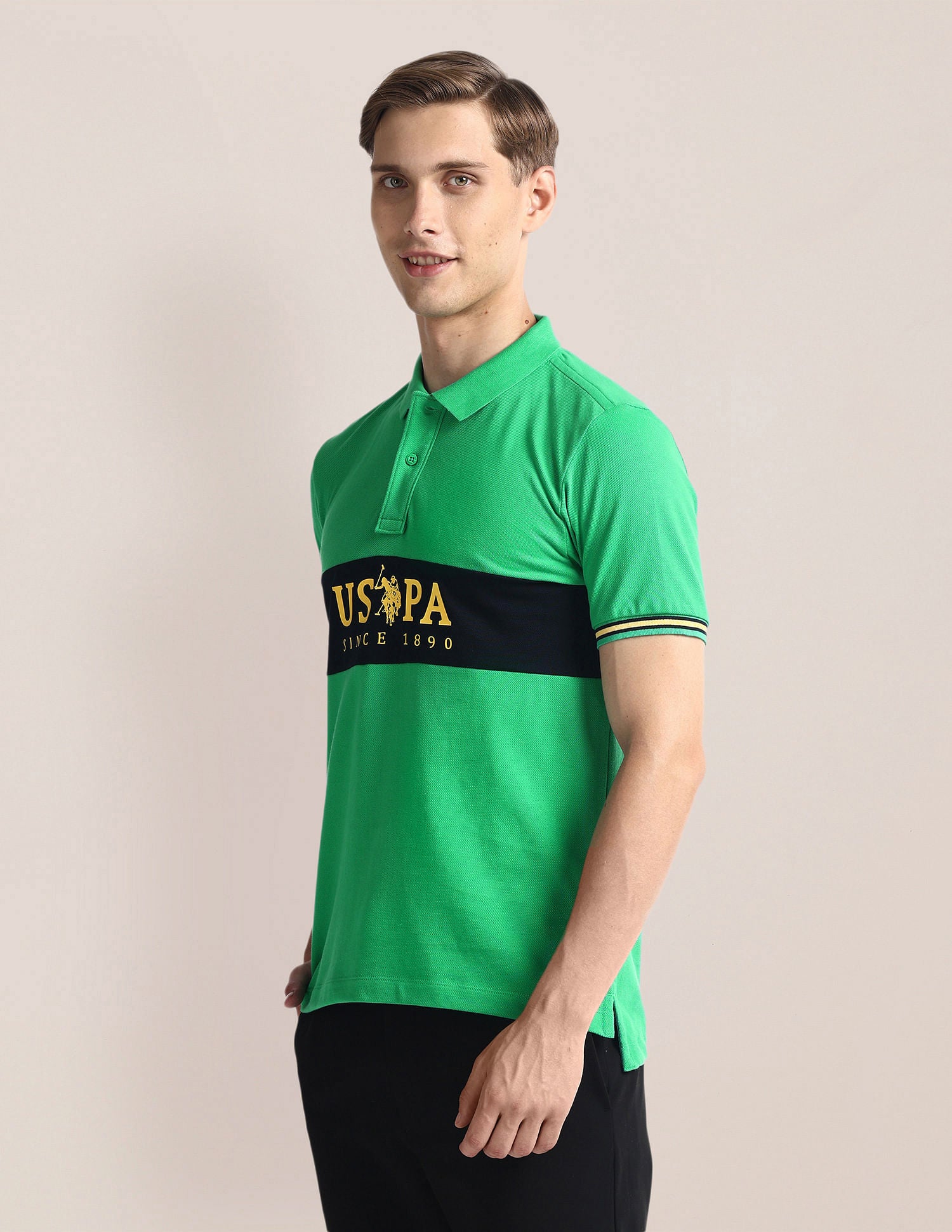 Brand Print Slim Fit Polo Shirt Green - U.S. Polo Assn. India | Large