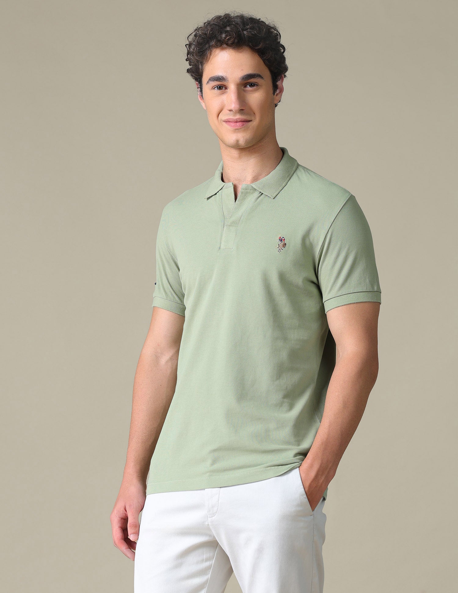 Solid Regular Fit Polo Shirt Green - U.S. Polo Assn. India | Large