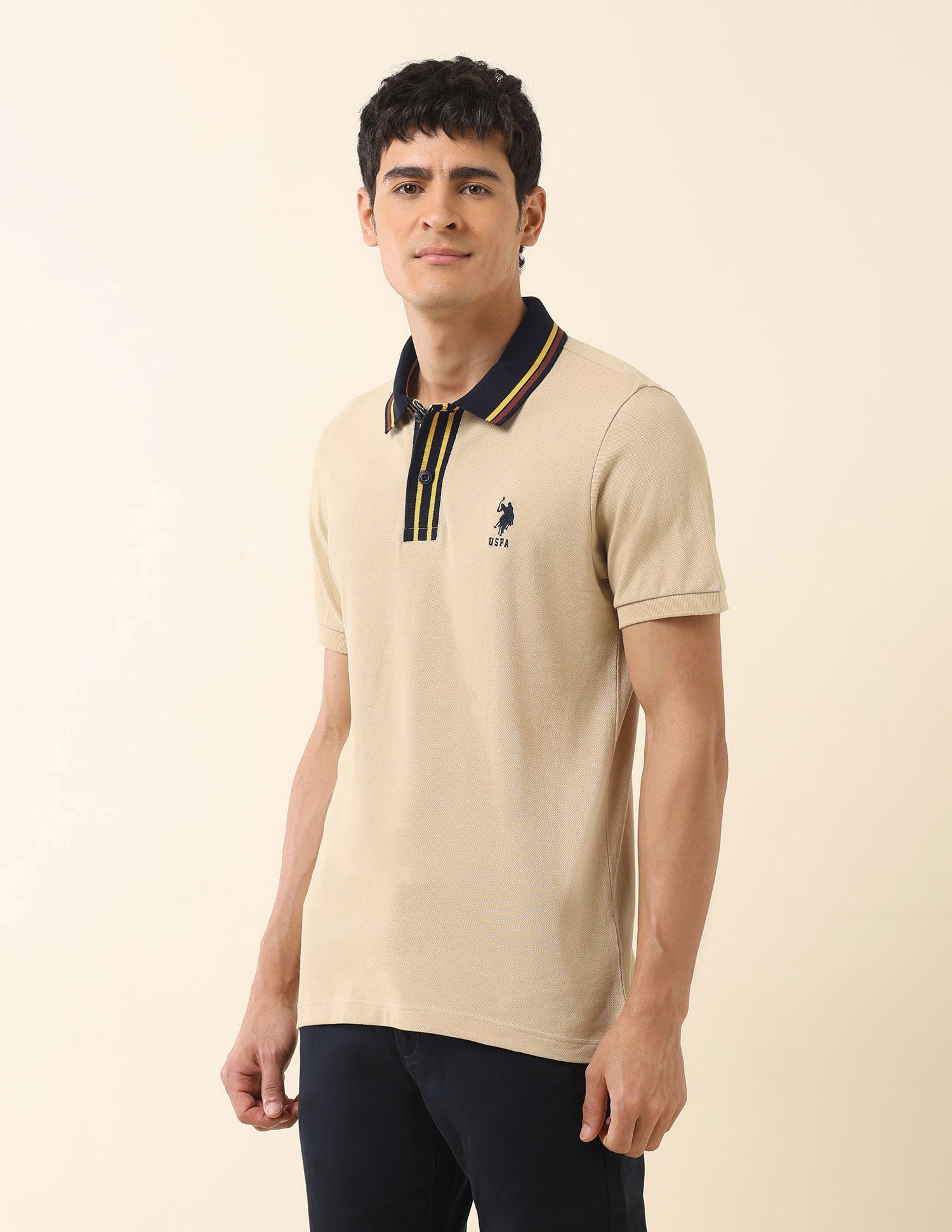 Pure Cotton Slim Fit Classic Polo Shirt Beige - U.S. Polo Assn. India | Large
