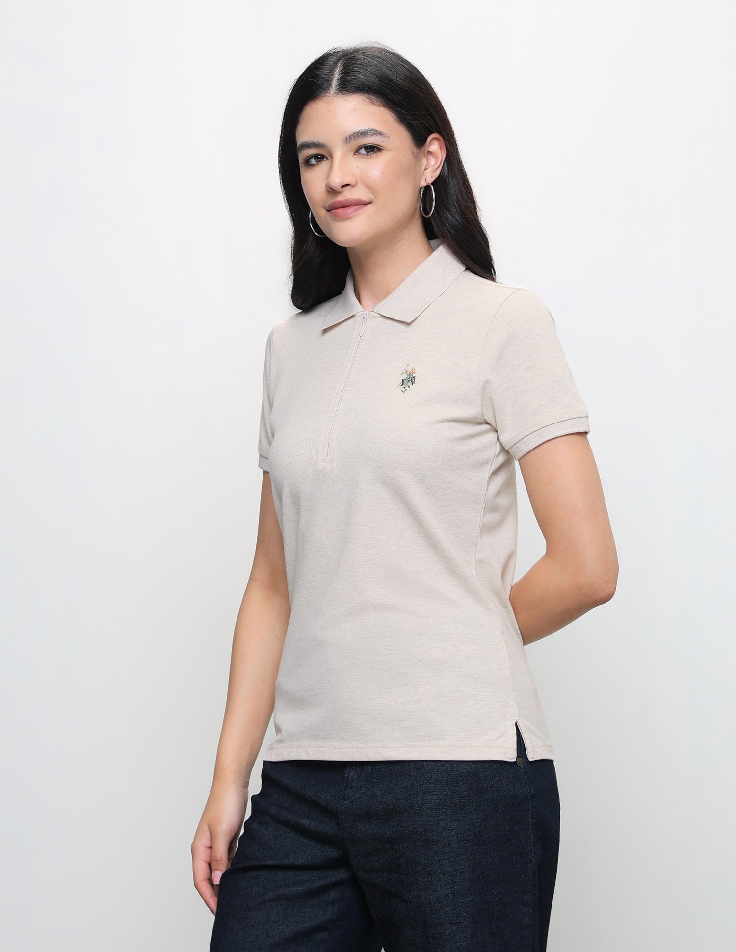 Heathered Regular Fit Polo Shirt Beige - U.S. Polo Assn. India | Large