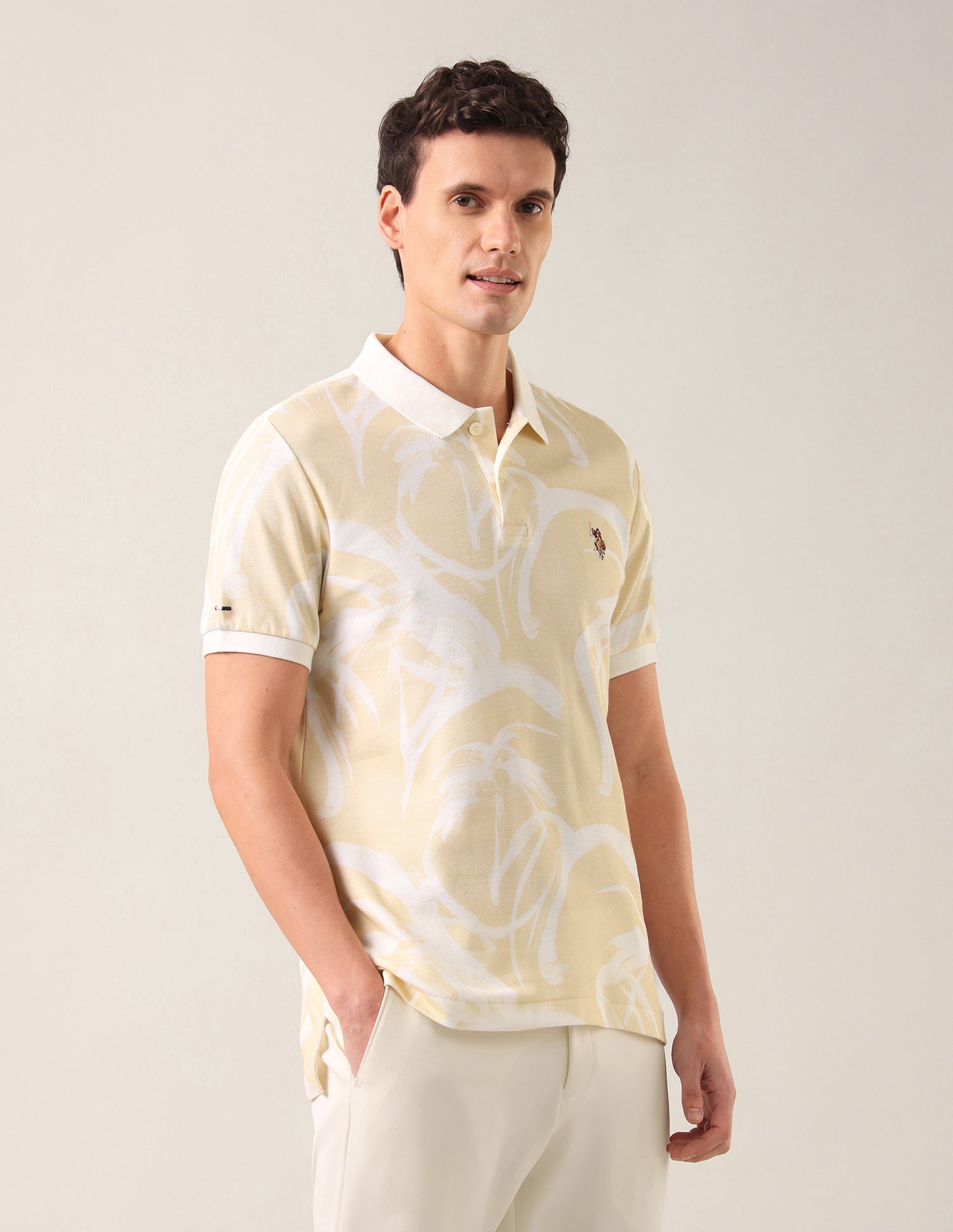 Abstract Printed Slim Fit Polo Shirt Beige - U.S. Polo Assn. India | Large
