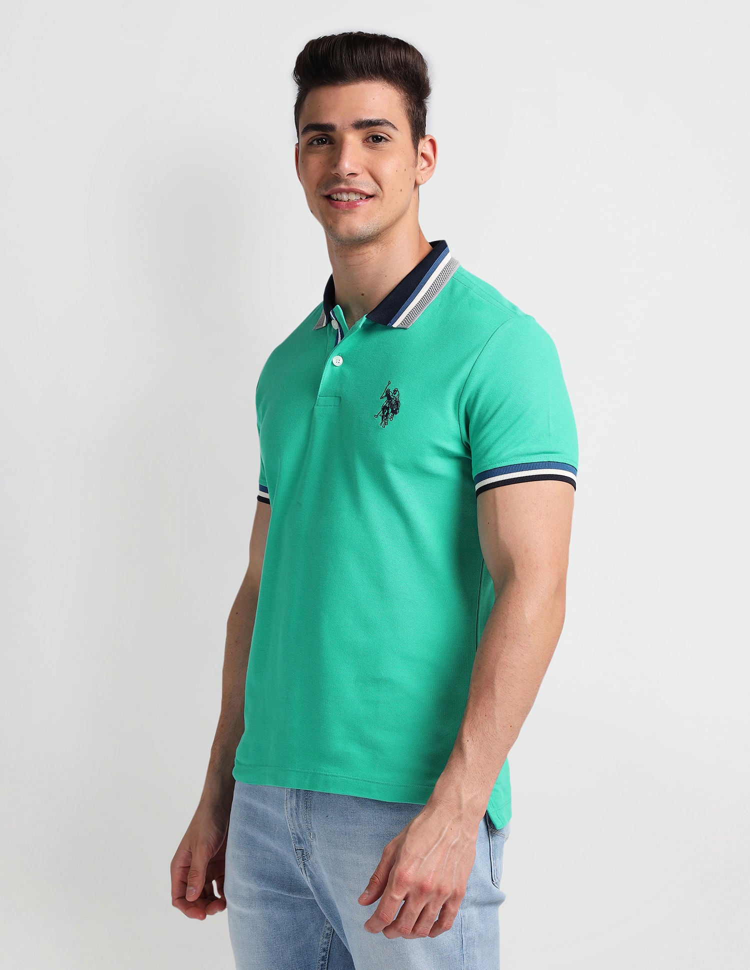 Muscle Fit Solid Polo Shirt Green - U.S. Polo Assn. India | Large