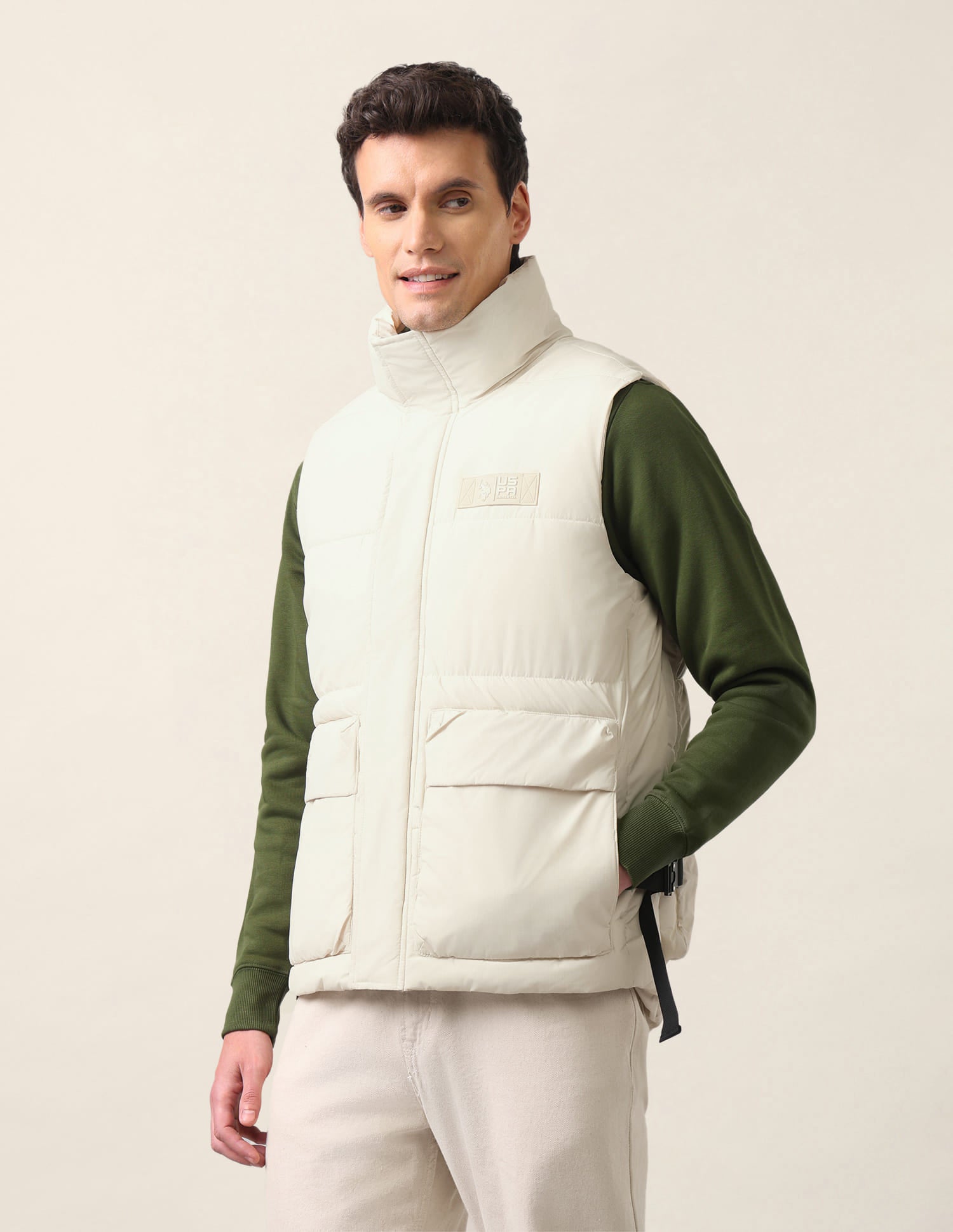 Regular Fit Solid Padded Jacket Ivory - U.S. Polo Assn. India | Large
