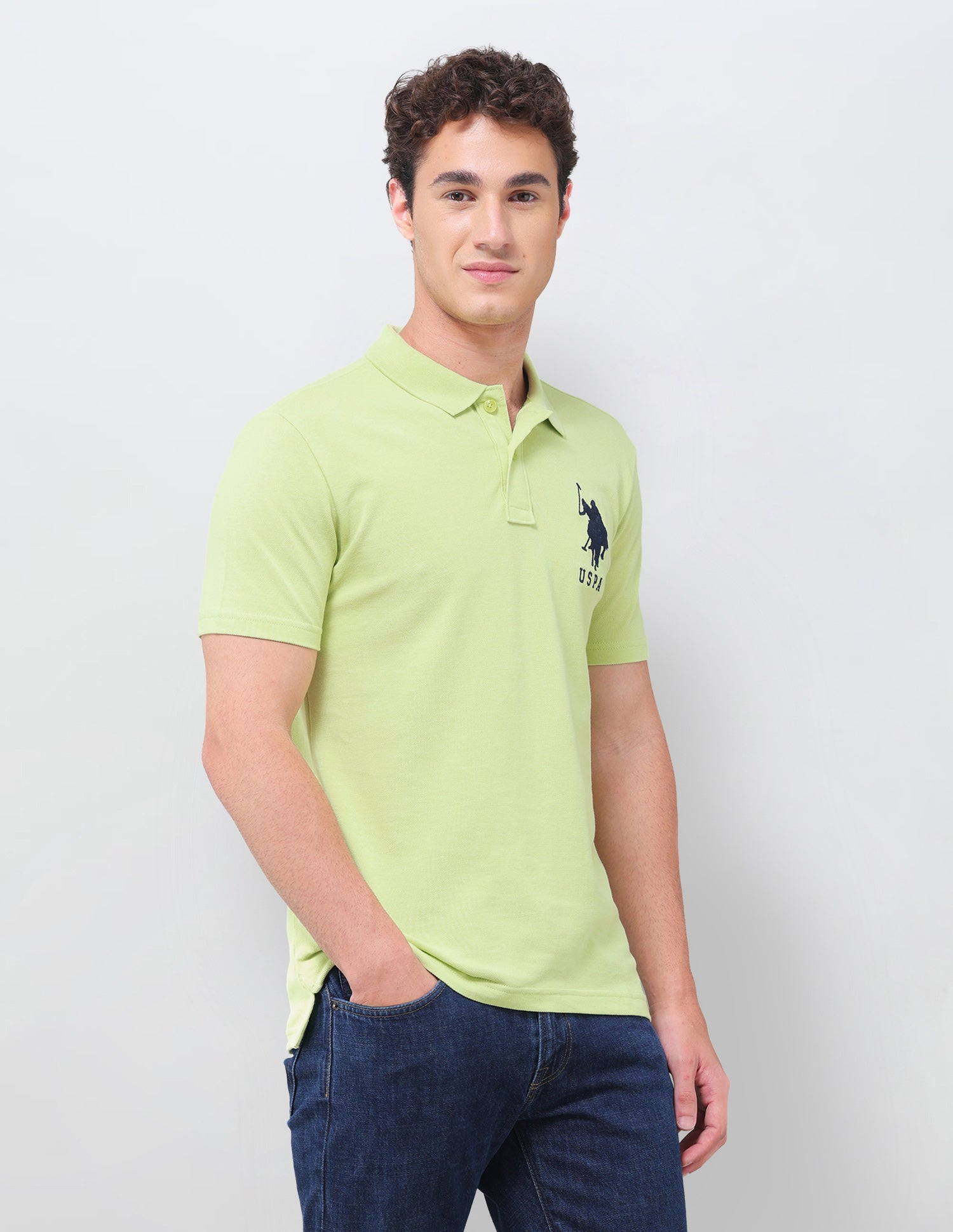 Solid Slim Fit Polo Shirt Green - U.S. Polo Assn. India | Large