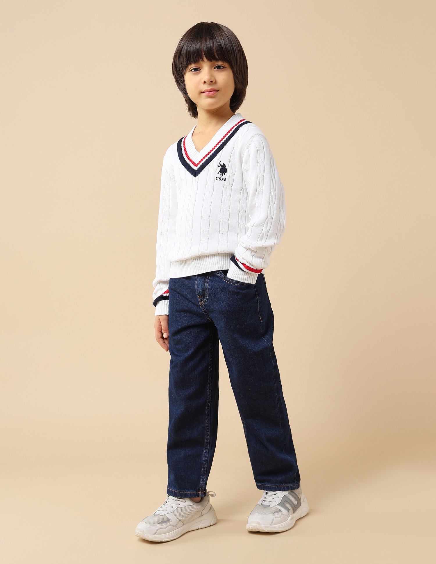 Boys Patterned Cable Knit Sweater White - U.S. POLO ASSN. | Large