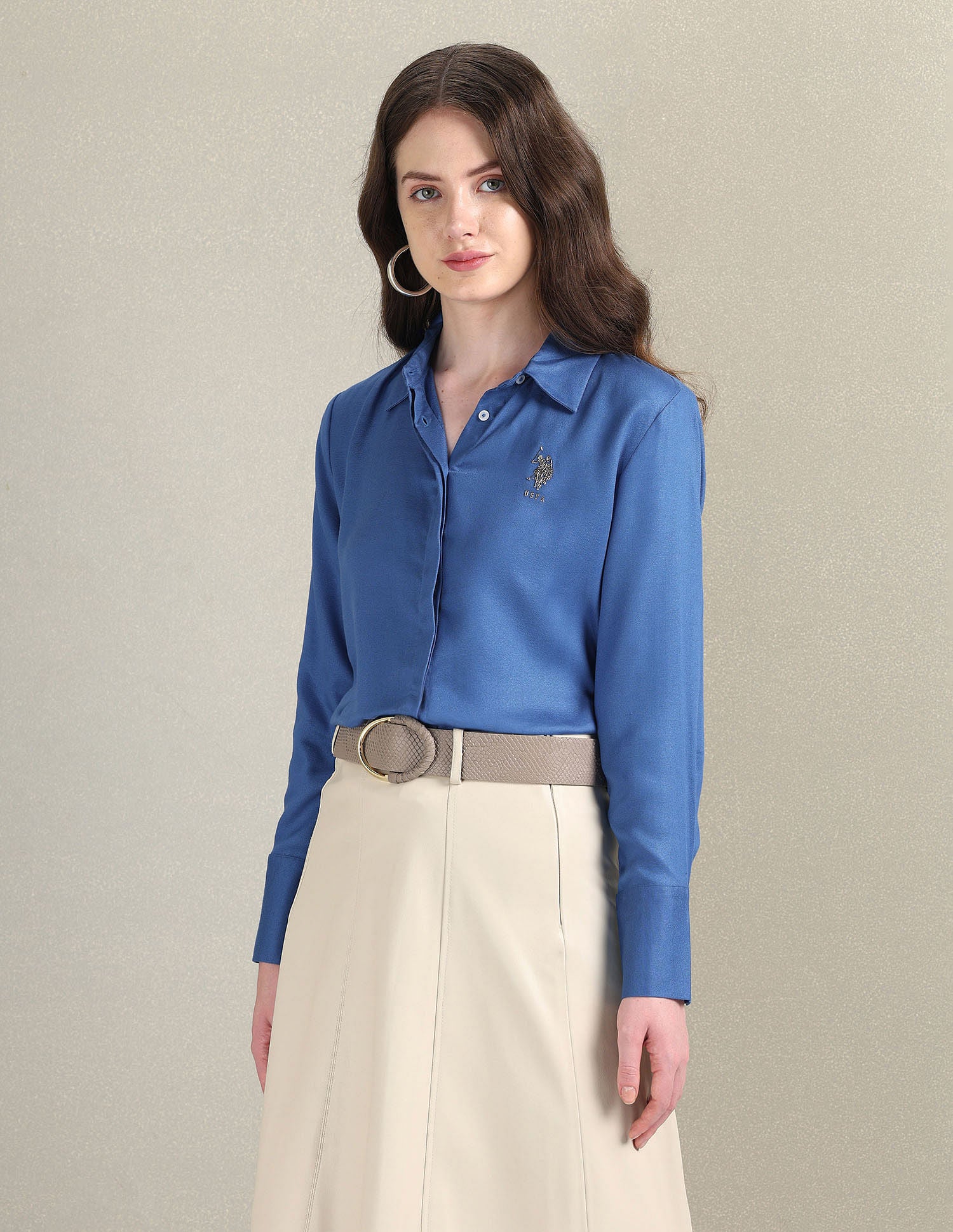 Metallic Logo Solid Shirt Blue - U.S. POLO ASSN. | Large