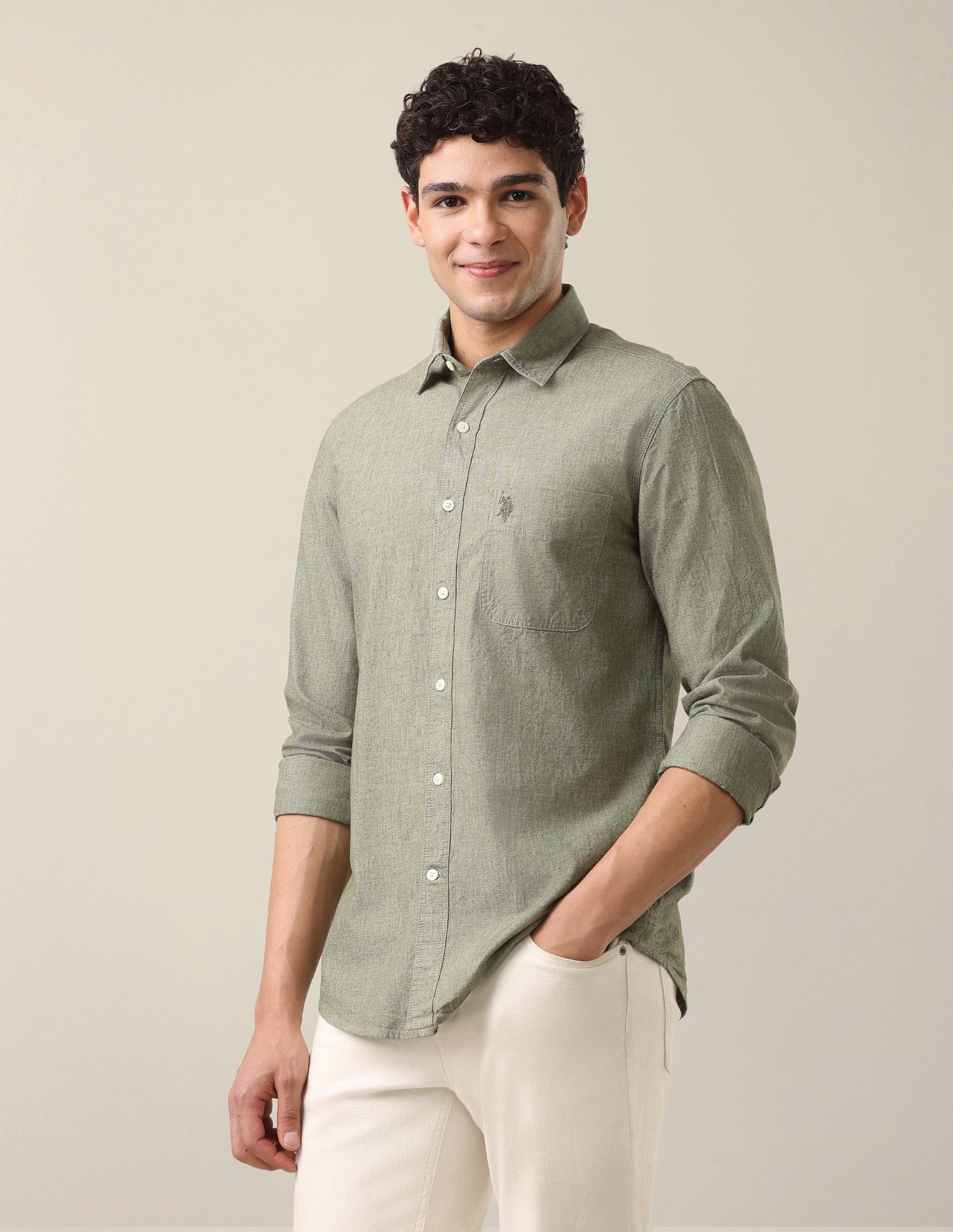 Solid Regular Fit Shirt Green - U.S. Polo Assn. India | Large