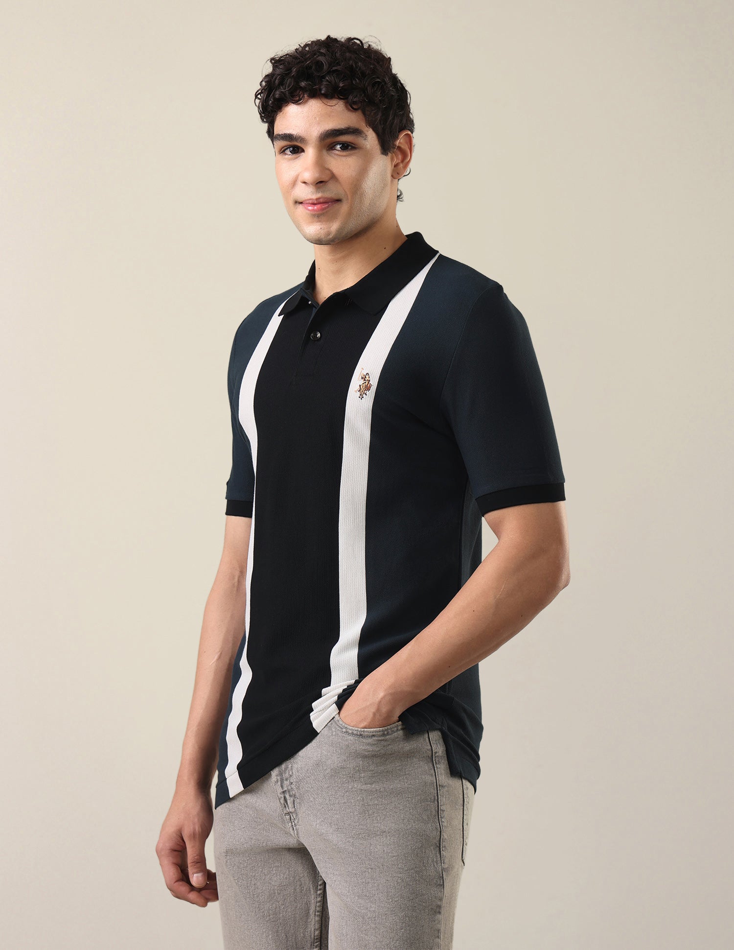 Vertical Striped Slim Fit Polo Shirt Black - U.S. Polo Assn. India | Large