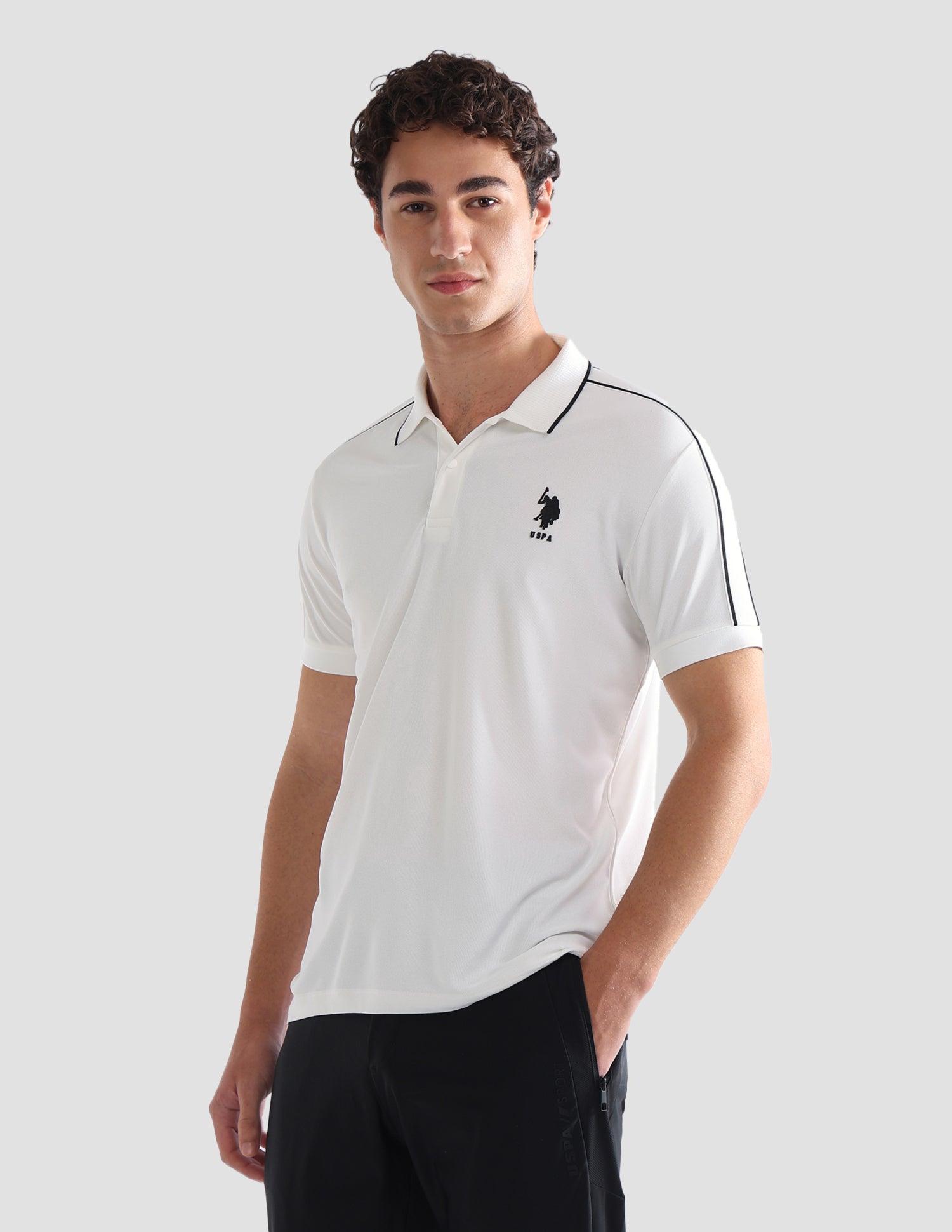 Solid Slim Fit Active Polo Shirt Off White - U.S. Polo Assn. India | Large