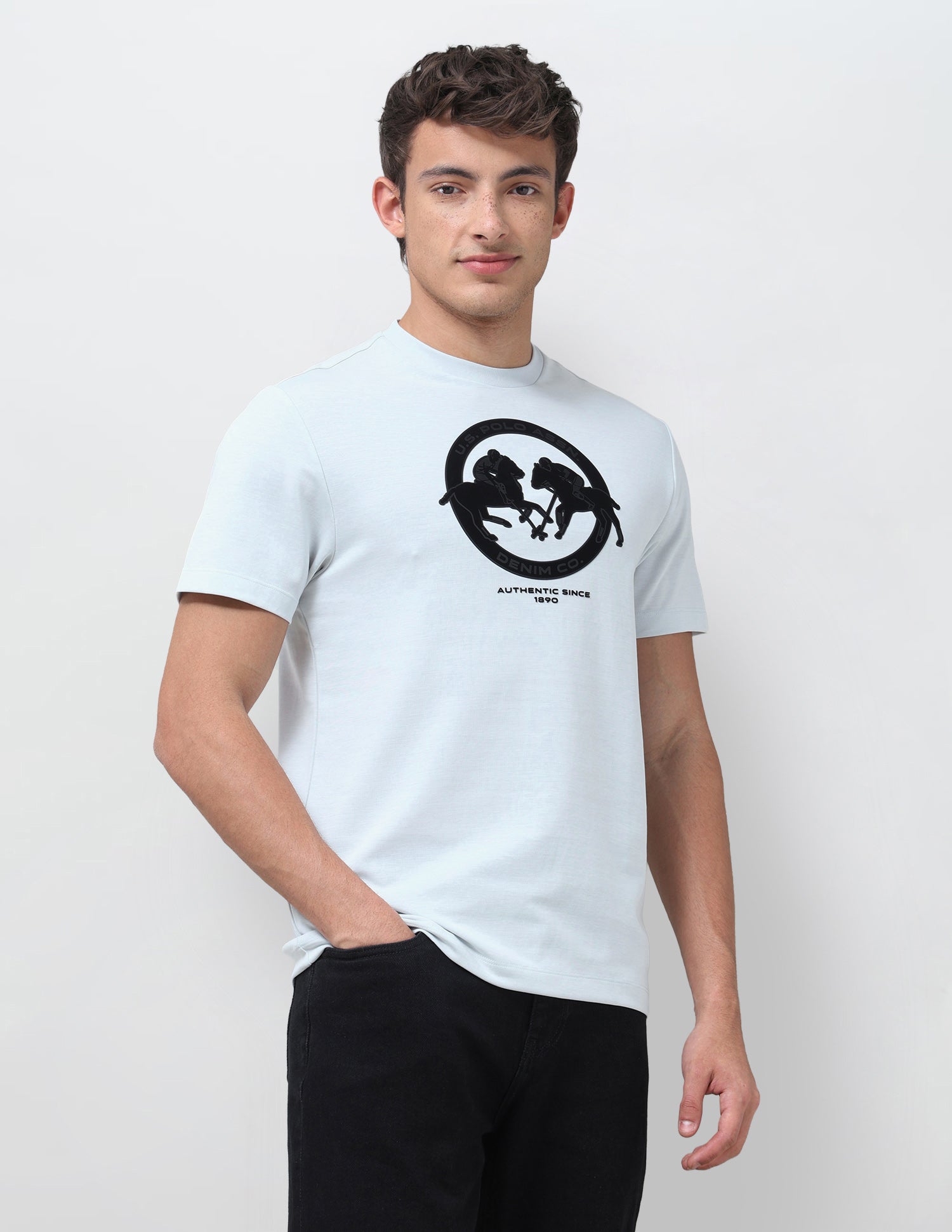 Graphic Brand Printed Slim Fit T-Shirt Light Blue - U.S. Polo Assn. India | Large