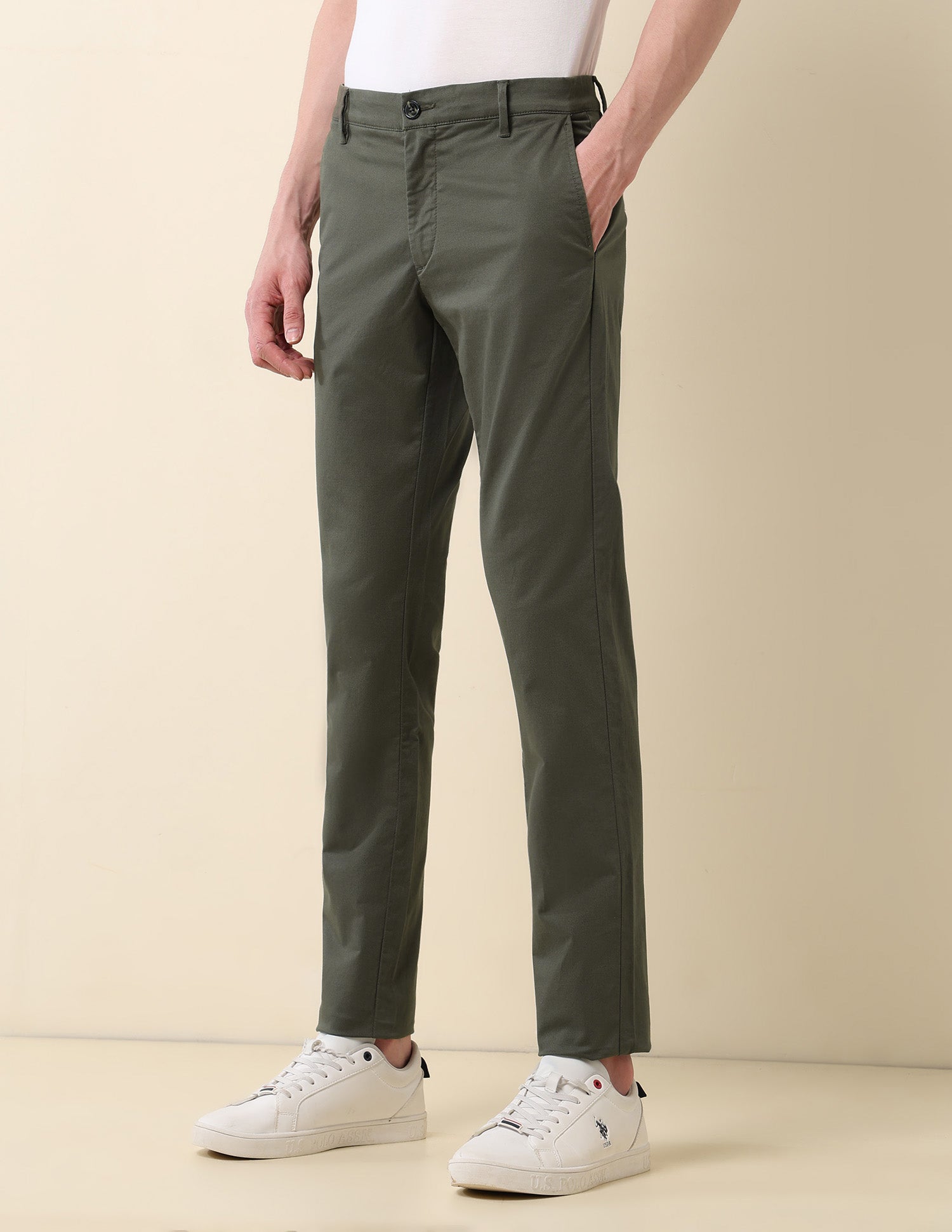 Denver Slim Fit Dobby Weave Trousers Olive - U.S. Polo Assn. India | Large
