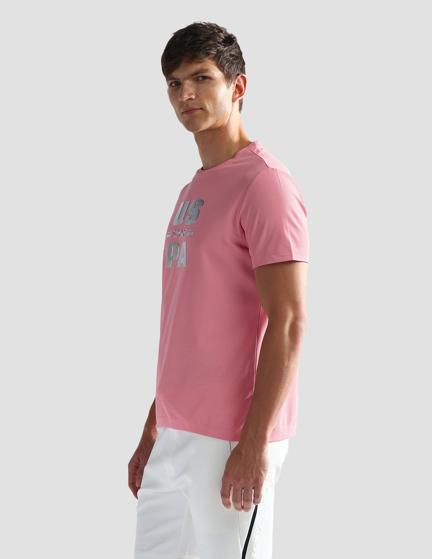 Brand Print Slim Fit Active T-Shirt Peach - U.S. Polo Assn. India | Large