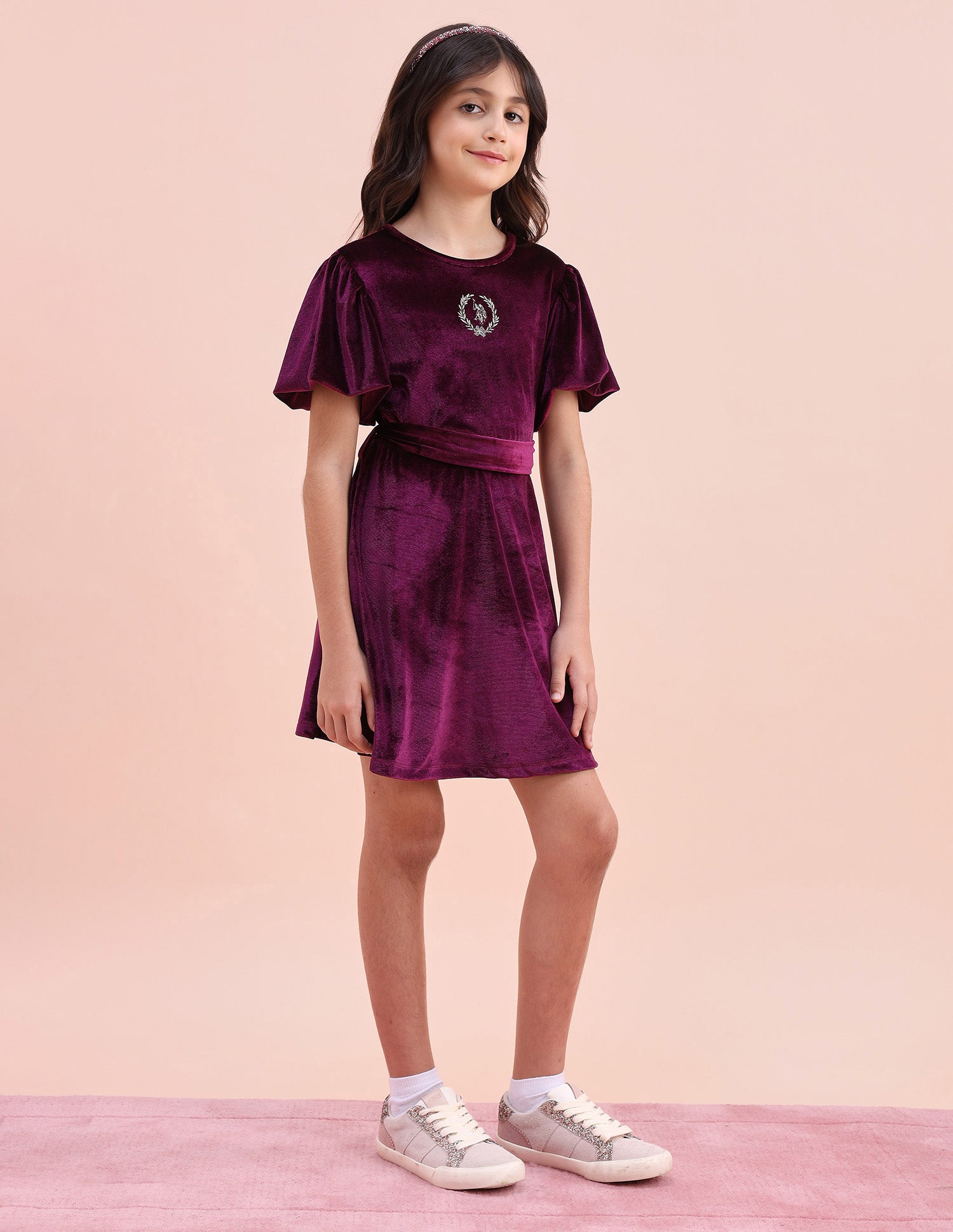 Girls Solid Fit & Flare Dress Maroon - U.S. POLO ASSN. | Large