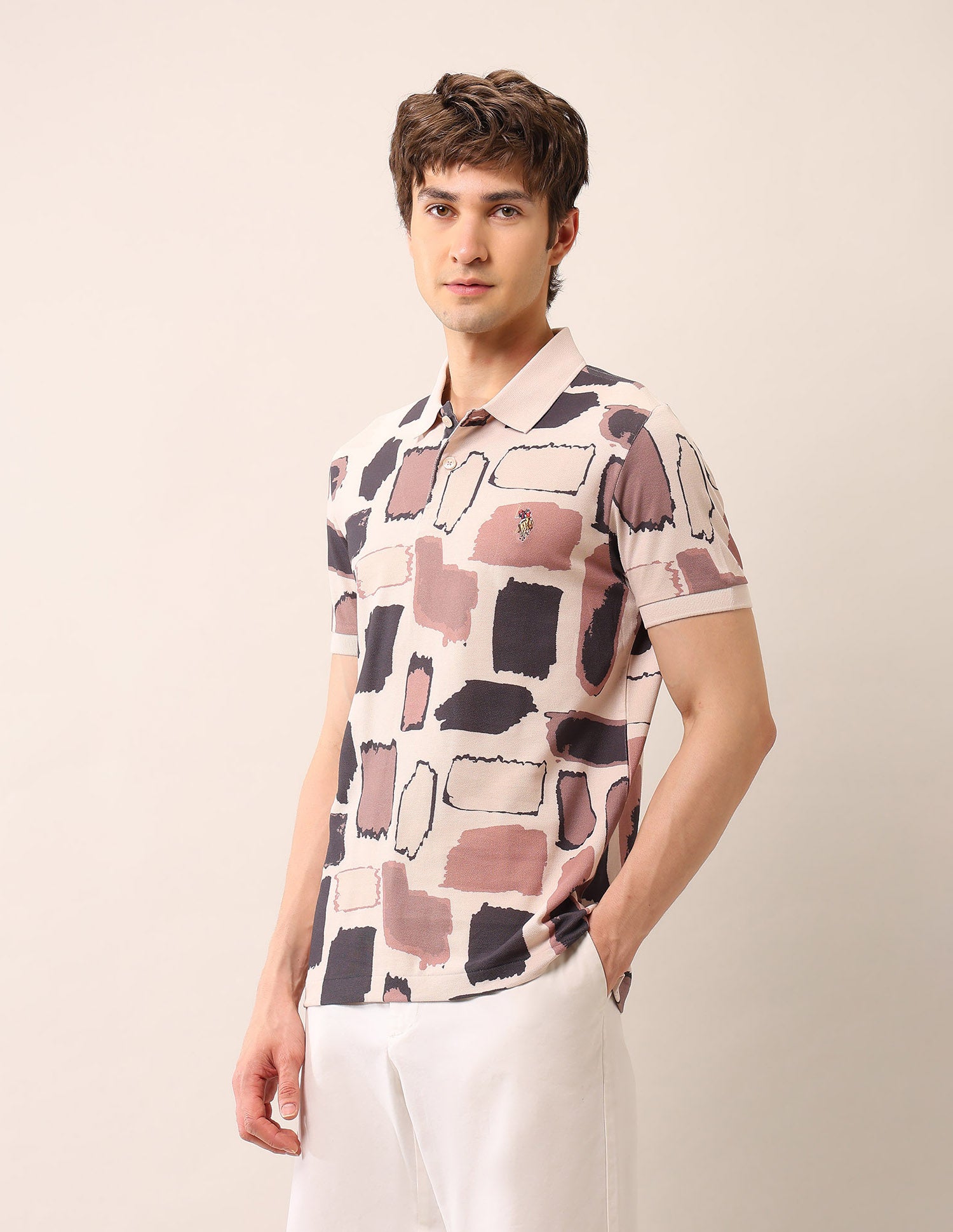 Abstract Printed Muscle Fit Polo Shirt Peach - U.S. Polo Assn. India | Large
