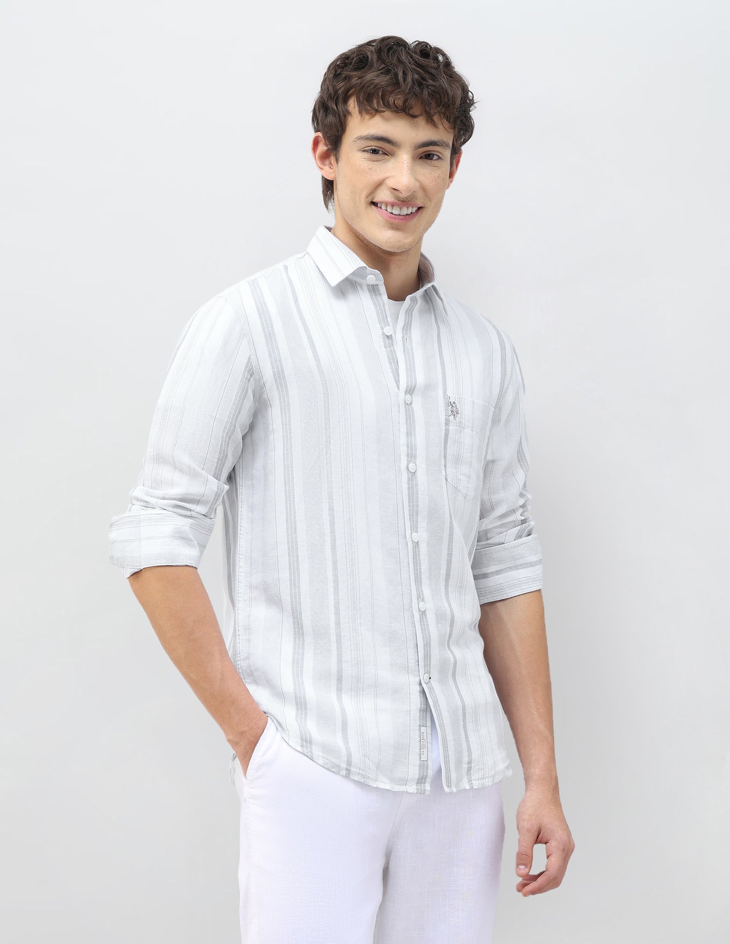 Casa De Campo Vertical Striped Shirt Light Grey - U.S. Polo Assn. India | Large