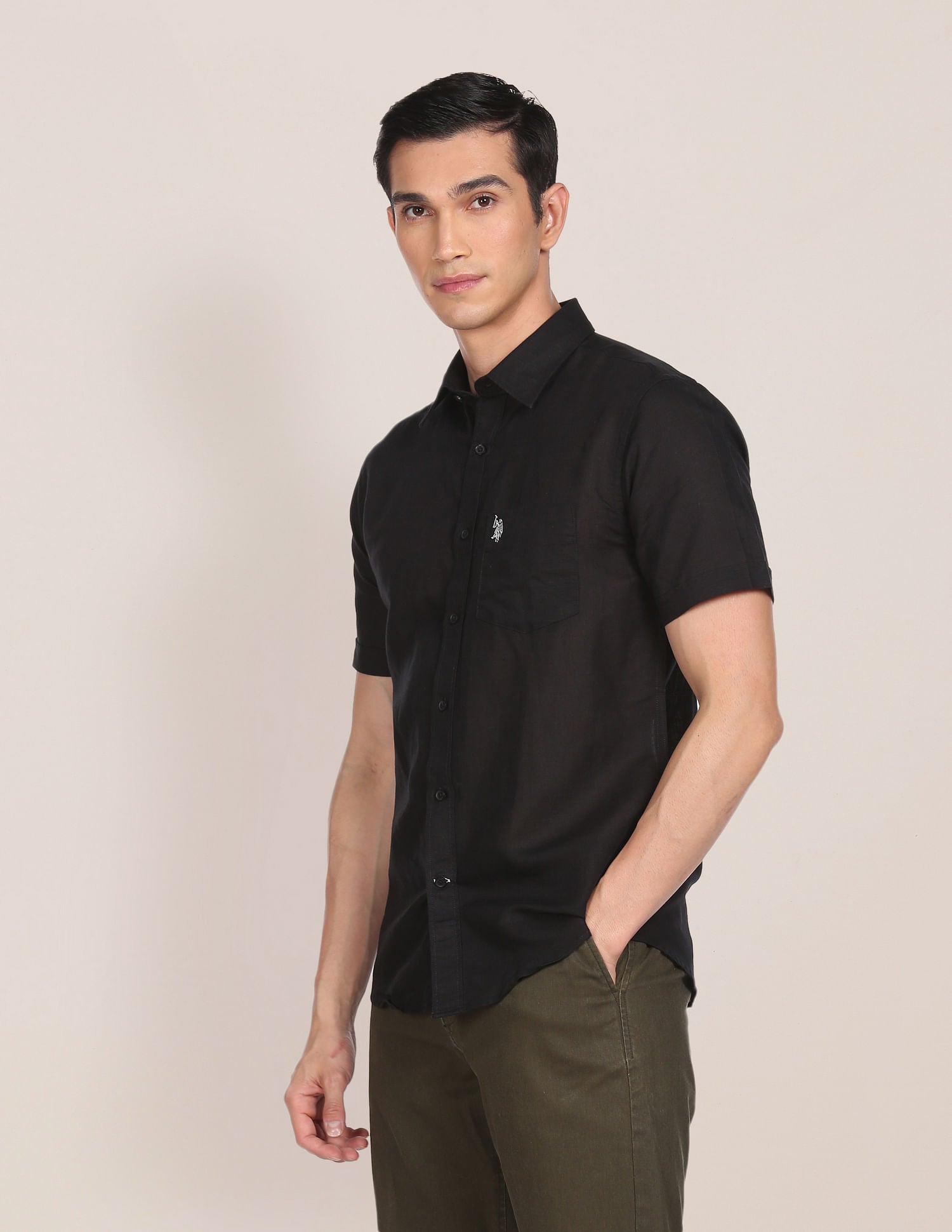 Men Black Chest Pocket Solid Casual Shirt Black - U.S. Polo Assn. India | Large