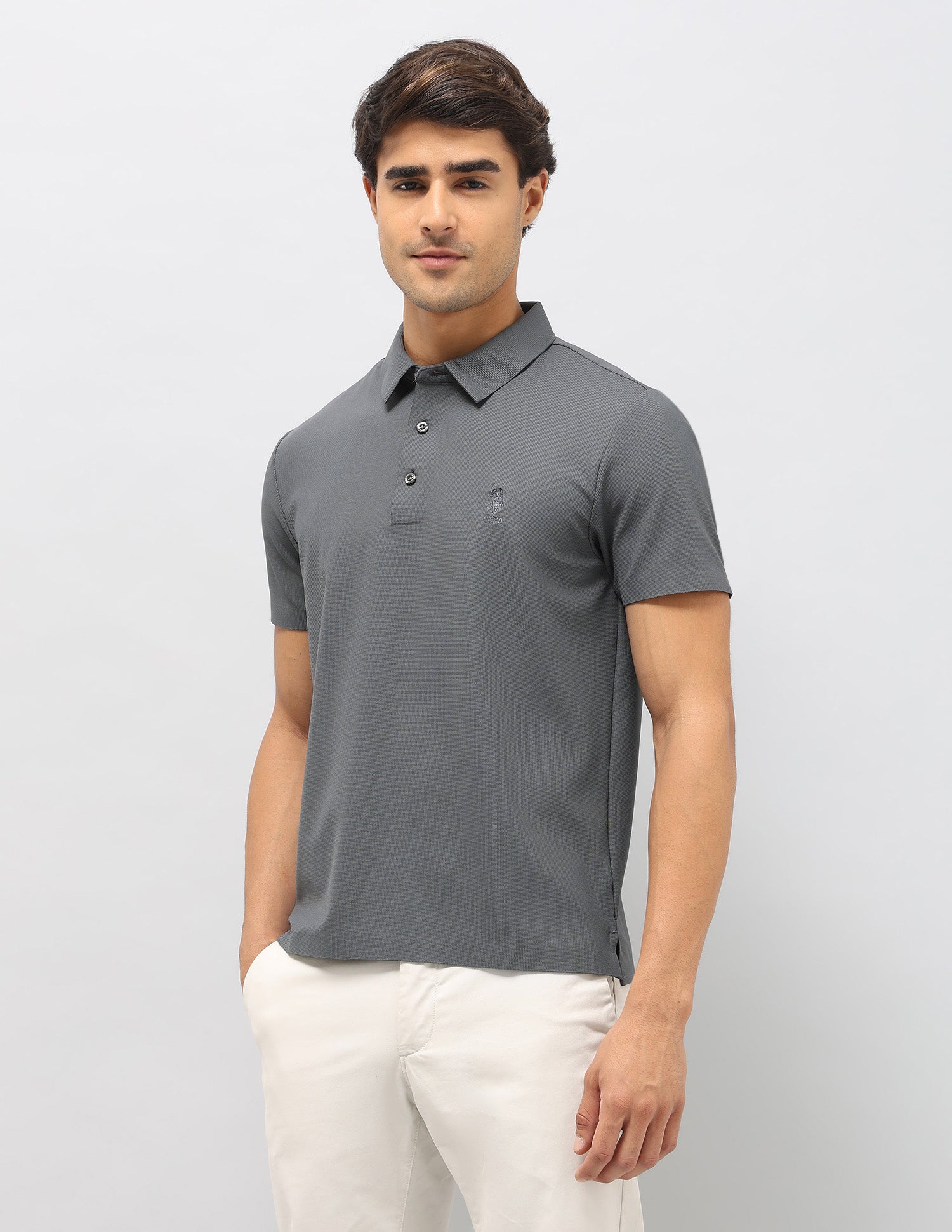 Slim Fit Textured Polo Shirt Grey - U.S. Polo Assn. India | Large