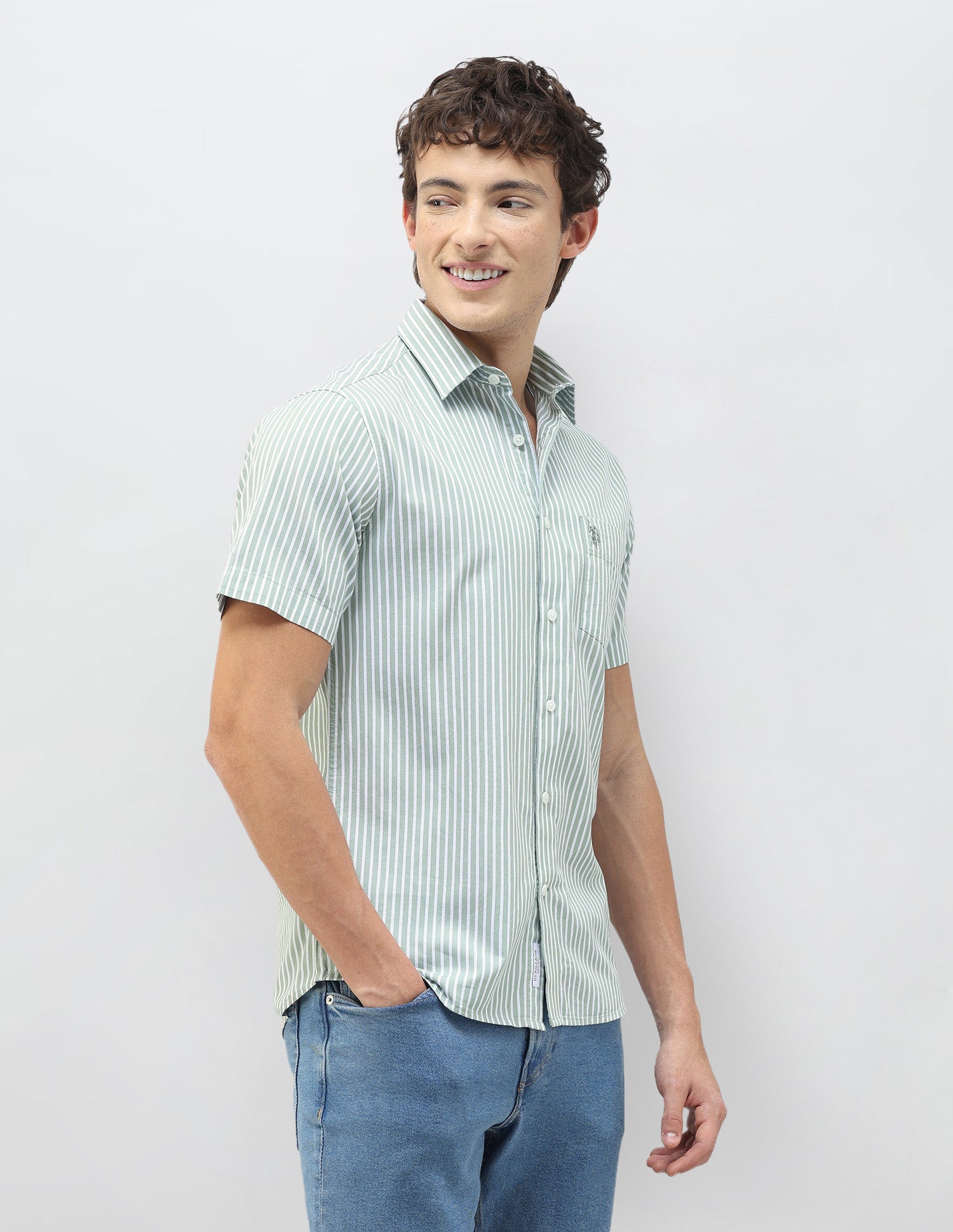 Casa De Campo Vertical Striped Shirt Light Green - U.S. Polo Assn. India | Large