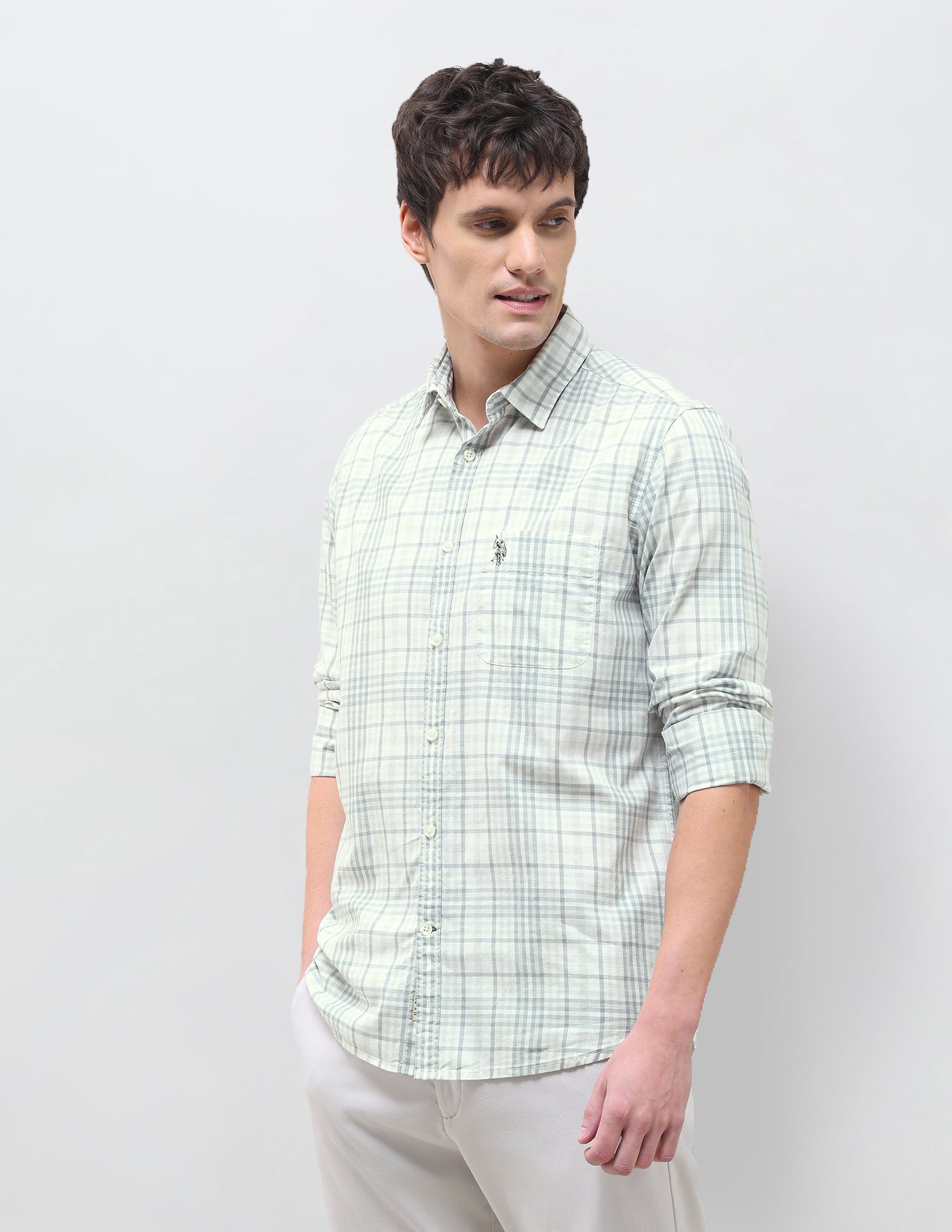 Tartan Checked Regular Fit Shirt Light Green - U.S. Polo Assn. India | Large