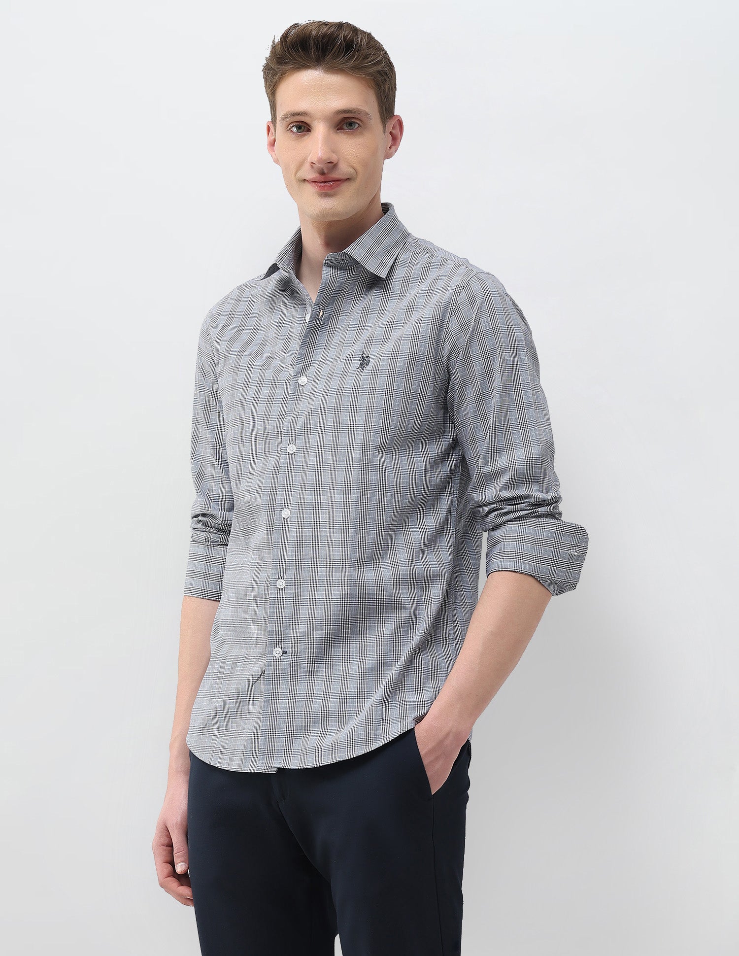 Glen Checked Tailored Fit Shirt Navy - U.S. Polo Assn. India | Large