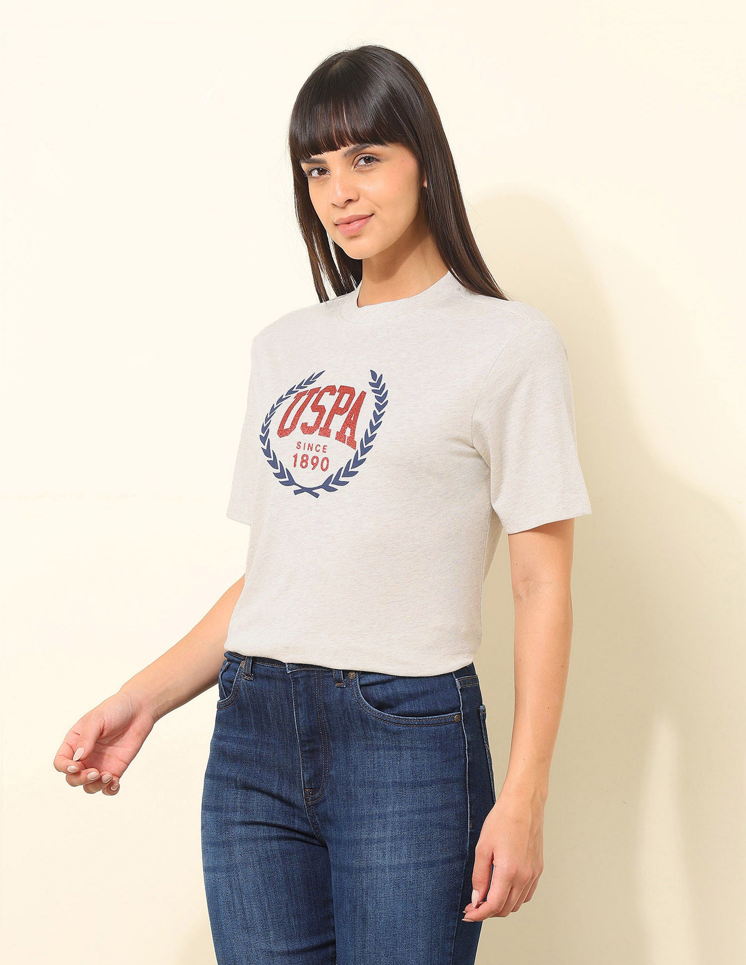 Boxy Fit Brand Printed T-Shirt Beige - U.S. POLO ASSN. | Large